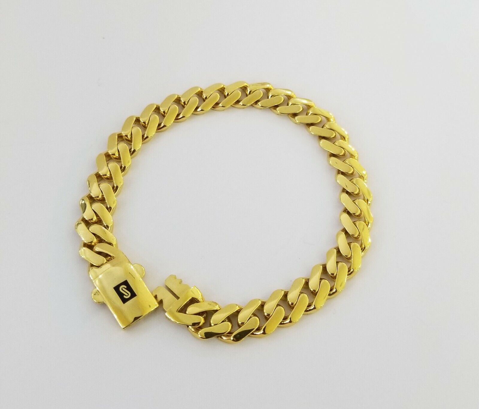 Real 10k Miami Cuban Link Monaco Chain 9mm Box Clasp 8" bracelet - GoldenlinQ