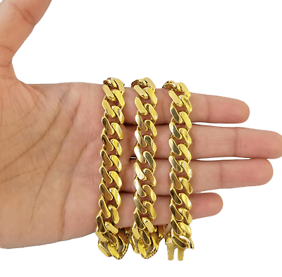 Real 10K Miami Cuban Link Monaco Chain Box Clasp 11mm Gold Necklace 10Kt 22" - GoldenlinQ