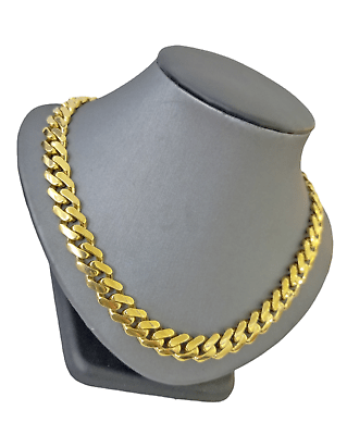 Real 10K Miami Cuban Link Monaco Chain Box Clasp 11mm Gold Necklace 10Kt 22" - GoldenlinQ