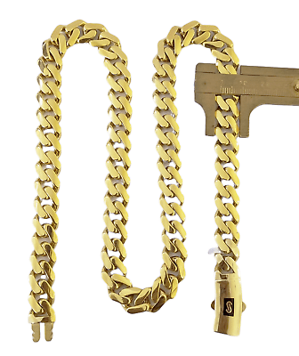 Real 10K Miami Cuban Link Monaco Chain Box Clasp 11mm Gold Necklace 10Kt 22" - GoldenlinQ