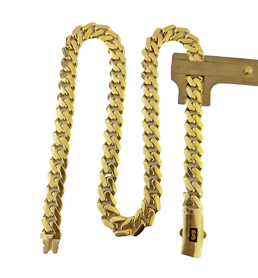Real 10K Miami Cuban Link Monaco Chain Box Clasp 11mm Gold Necklace 10Kt 22" - GoldenlinQ