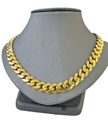 Real 10K Miami Cuban Link Monaco Chain Box Clasp 11mm Gold Necklace 10Kt 22" - GoldenlinQ