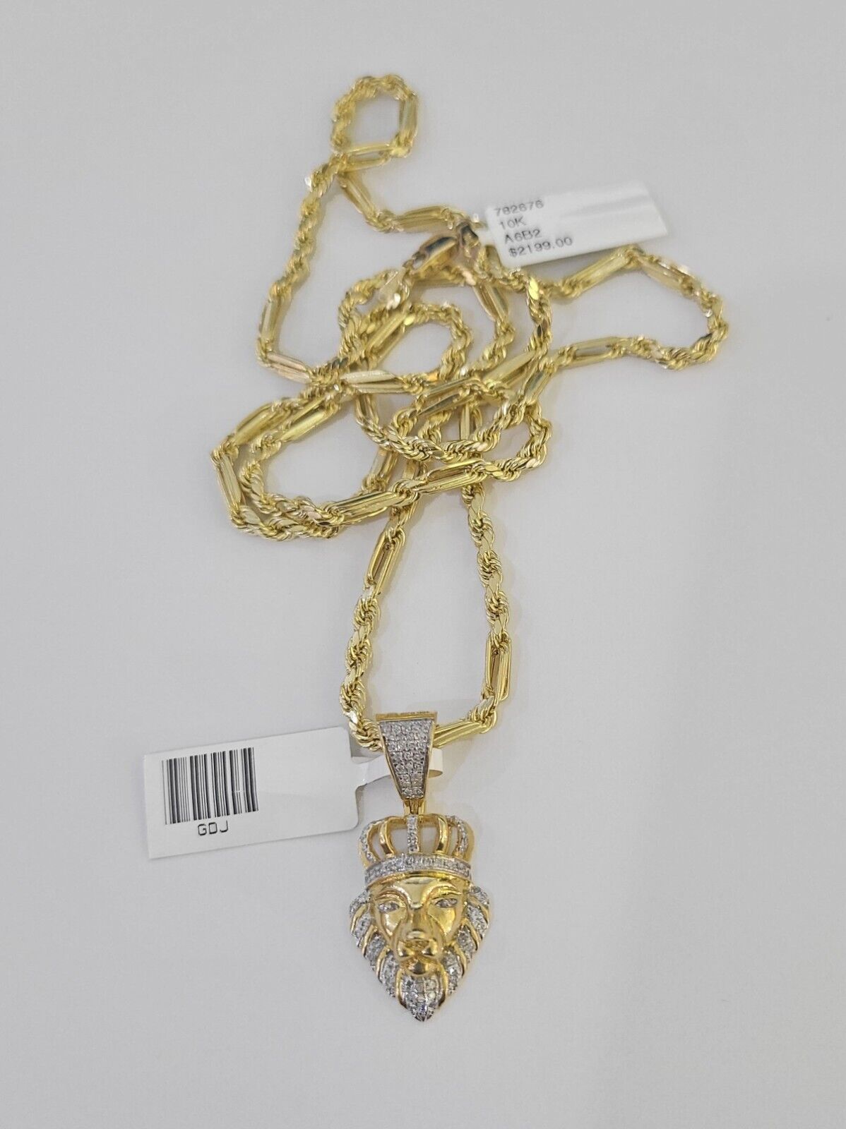 Real 10k Milano Rope Chain Diamond Lion Charm Necklace SET 3mm 18" 20" 22" 24" - GoldenlinQ