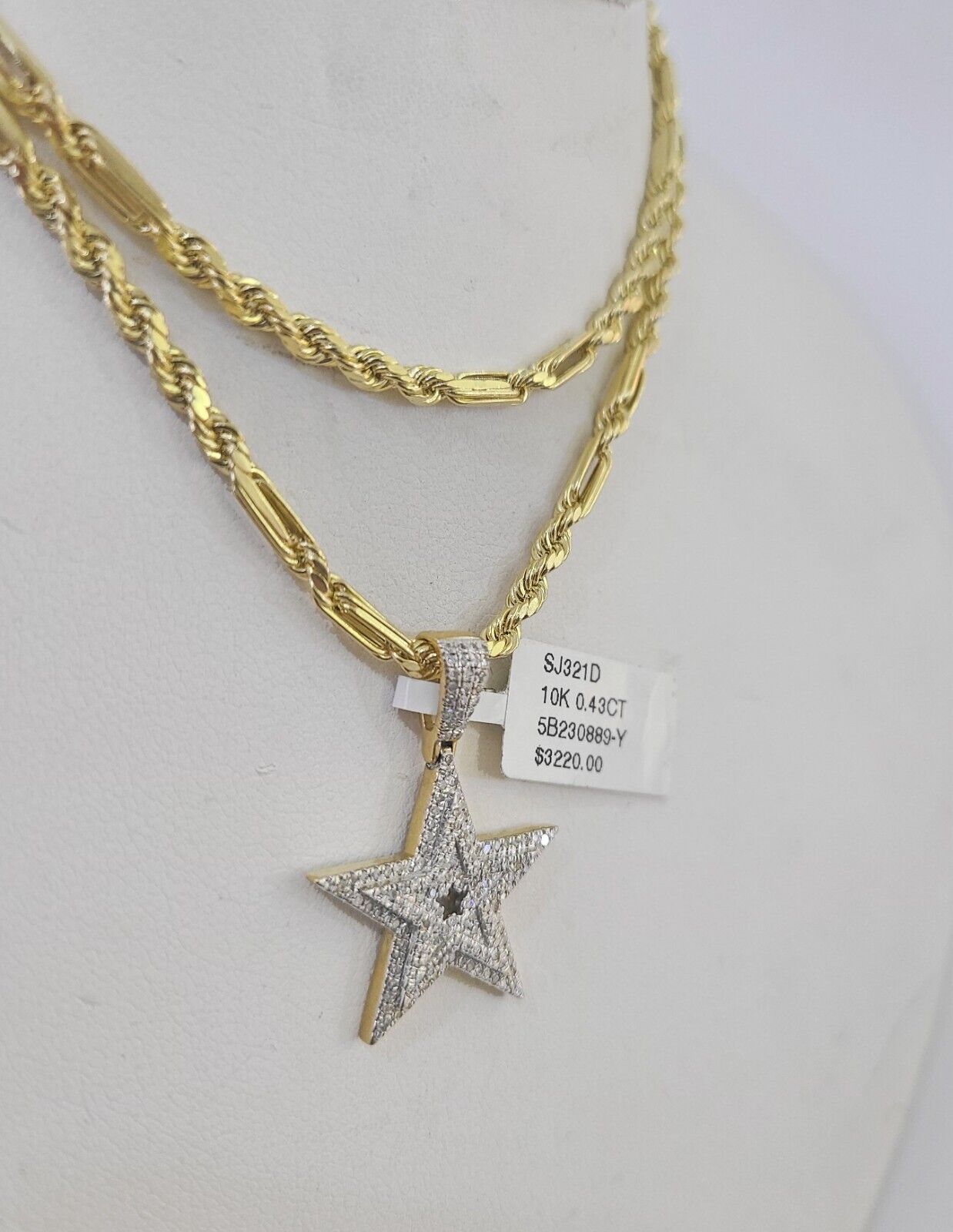 Real 10k Milano Rope Chain Diamond Star Charm Necklace SET 3mm 18" 20" 22" 24" - GoldenlinQ