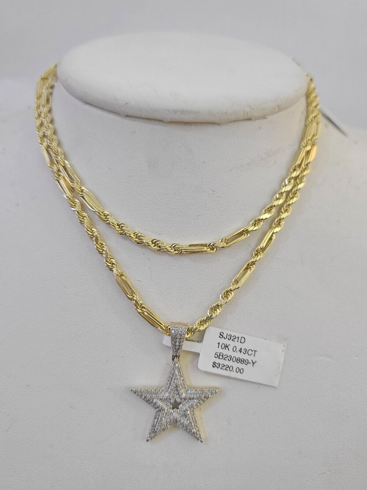 Real 10k Milano Rope Chain Diamond Star Charm Necklace SET 3mm 18" 20" 22" 24" - GoldenlinQ