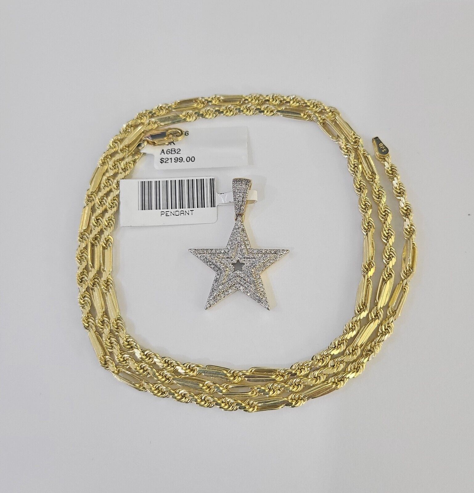 Real 10k Milano Rope Chain Diamond Star Charm Necklace SET 3mm 18" 20" 22" 24" - GoldenlinQ