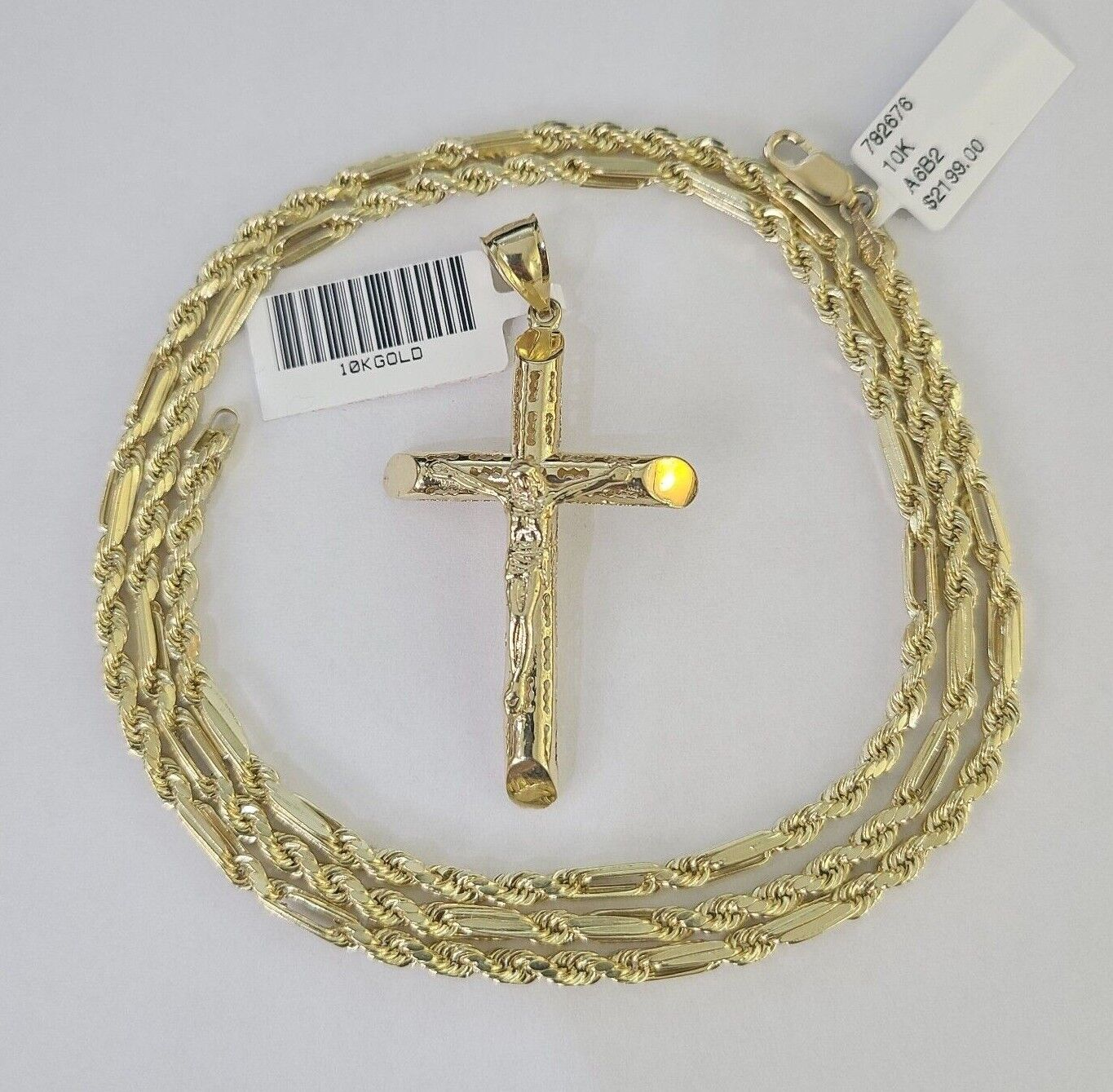 Real 10k Milano Rope Chain Jesus Cross Charm Necklace SET 3mm 18" 20" 22" 24" - GoldenlinQ