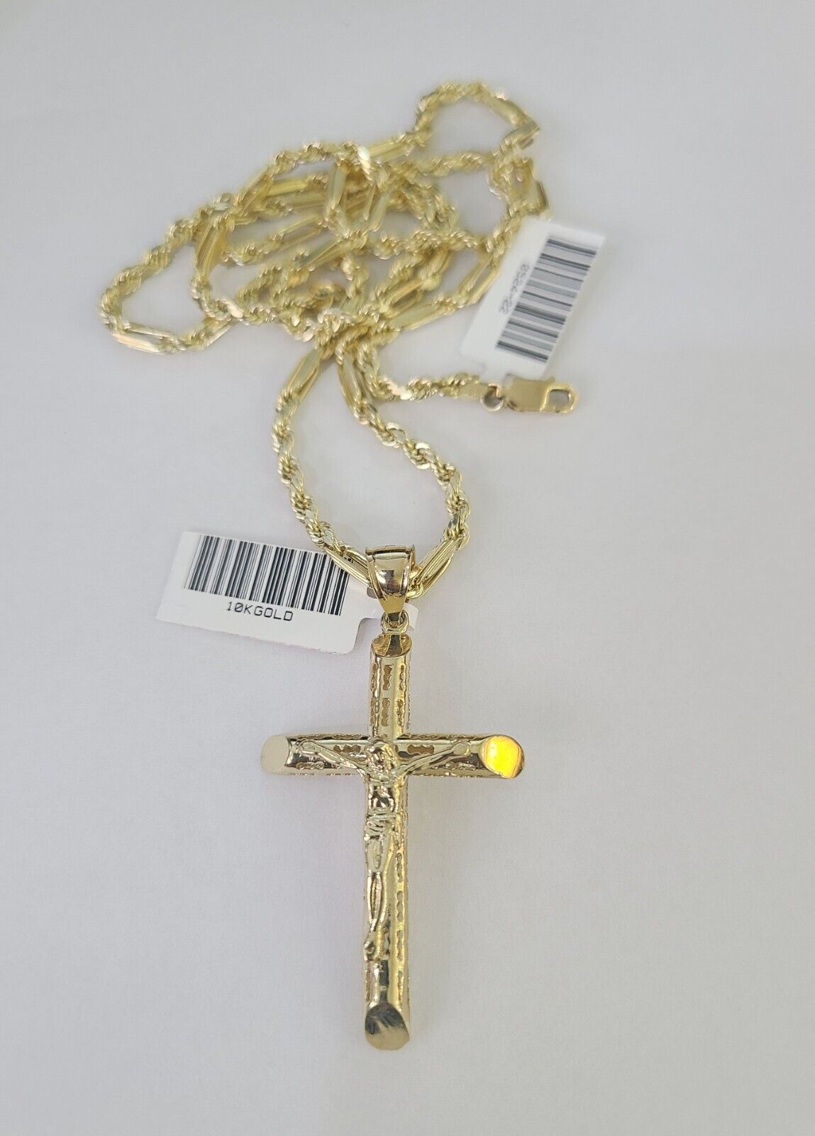 Real 10k Milano Rope Chain Jesus Cross Charm Necklace SET 3mm 18" 20" 22" 24" - GoldenlinQ