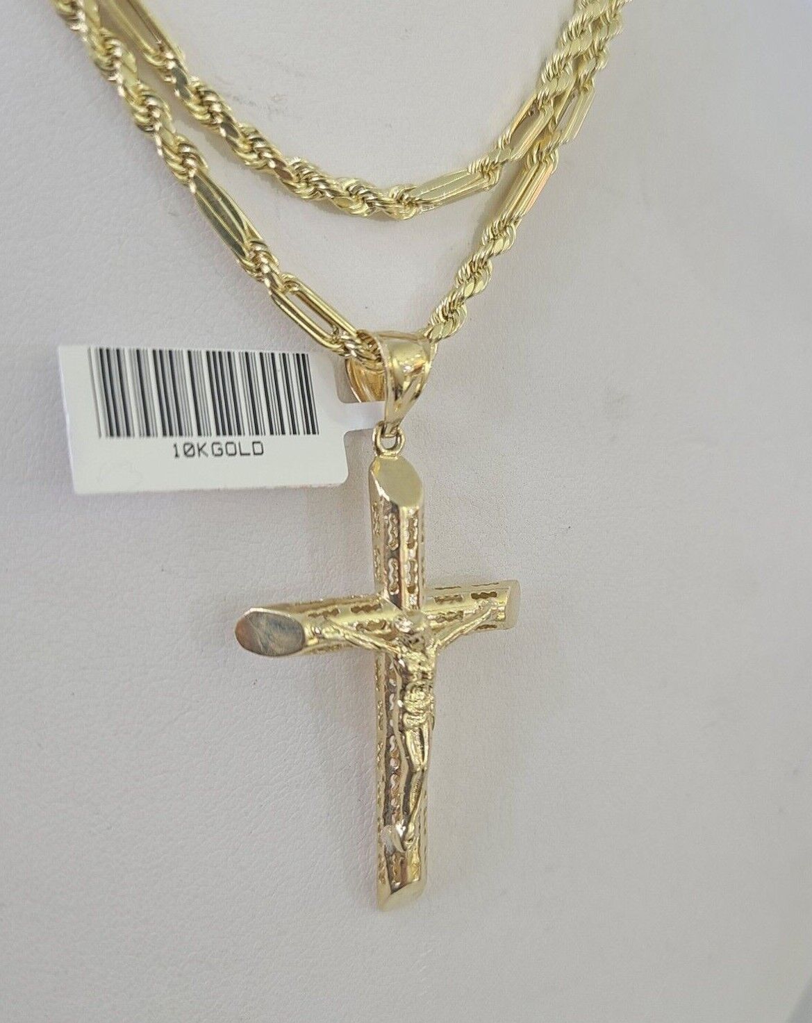 Real 10k Milano Rope Chain Jesus Cross Charm Necklace SET 3mm 18" 20" 22" 24" - GoldenlinQ