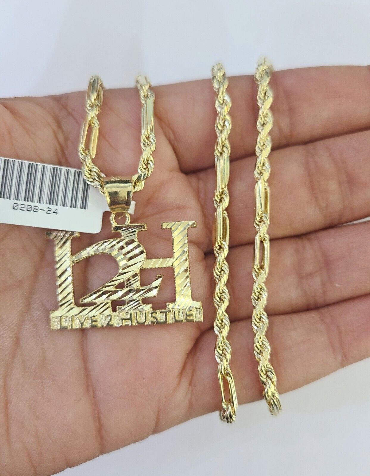 Real 10k Milano Rope Chain L2H Charm Necklace SET 3mm 18" 20" 22" 24" - GoldenlinQ