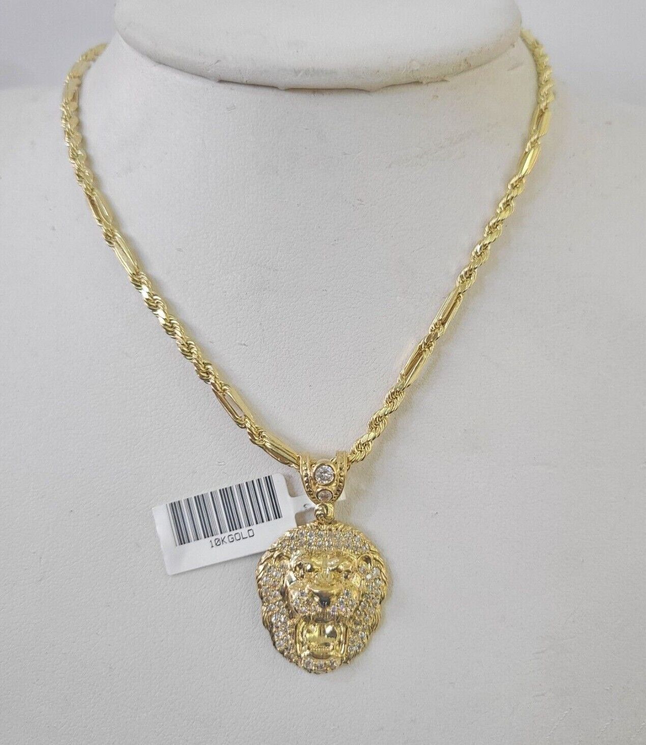 Real 10k Milano Rope Chain Roaring Lion Charm Necklace SET 3mm 18" 20" 22" 24" - GoldenlinQ