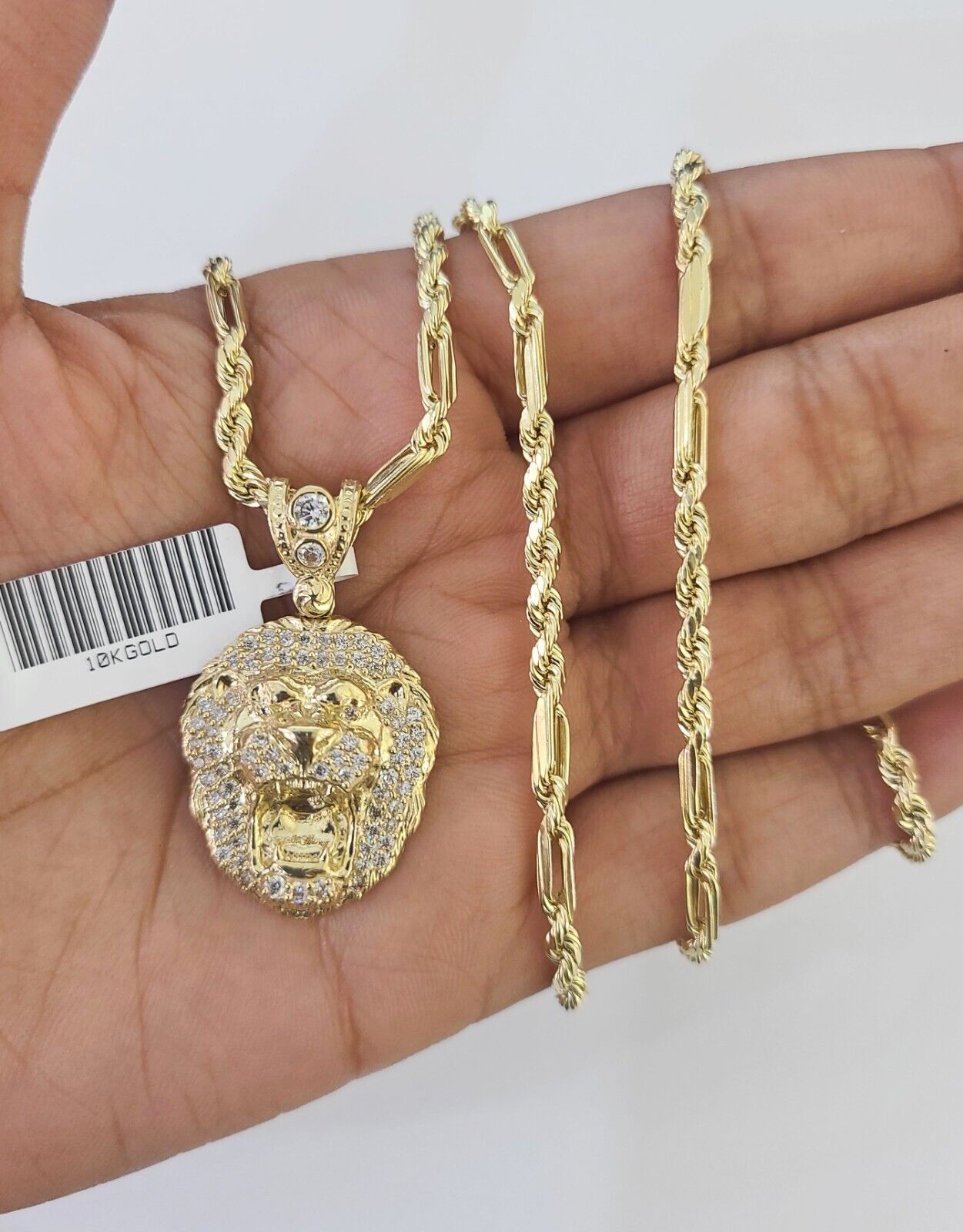 Real 10k Milano Rope Chain Roaring Lion Charm Necklace SET 3mm 18" 20" 22" 24" - GoldenlinQ