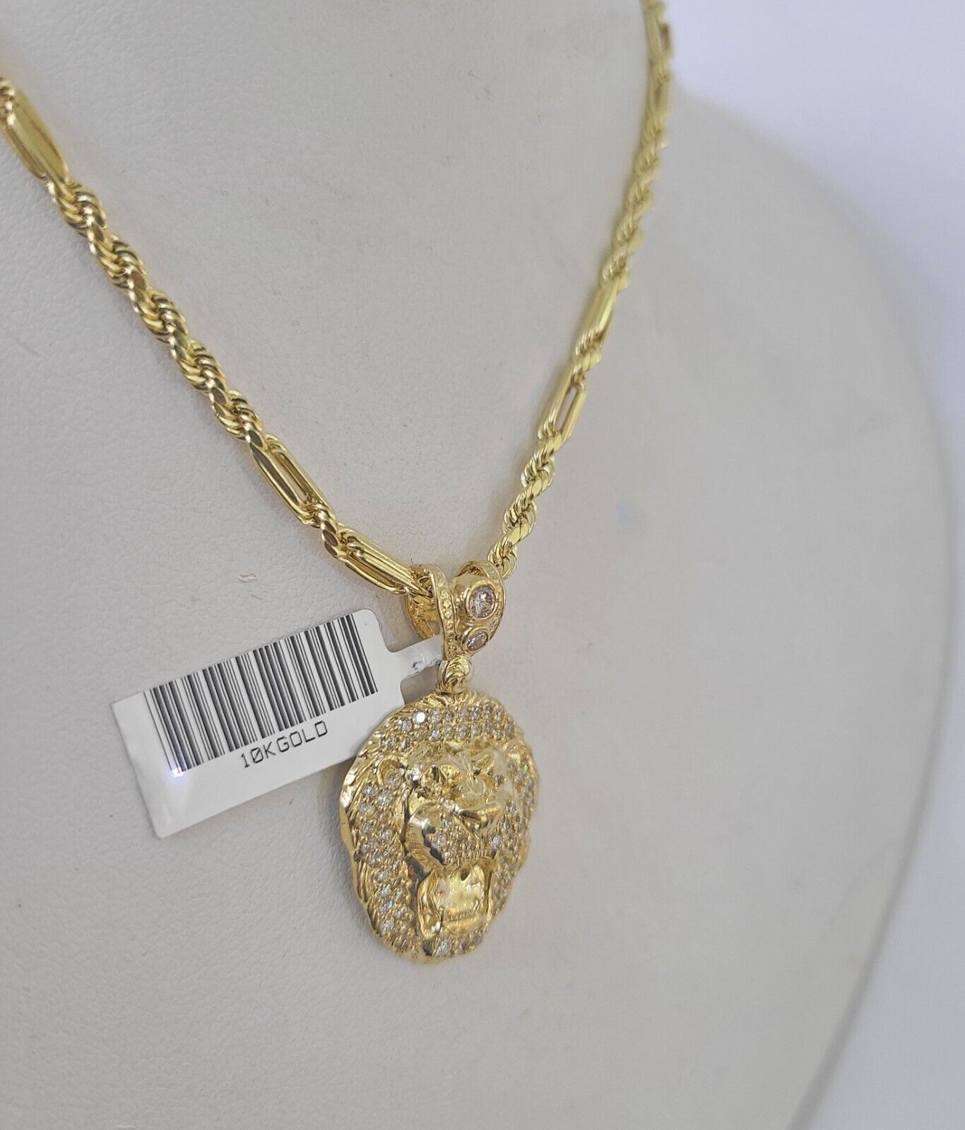 Real 10k Milano Rope Chain Roaring Lion Charm Necklace SET 3mm 18" 20" 22" 24" - GoldenlinQ