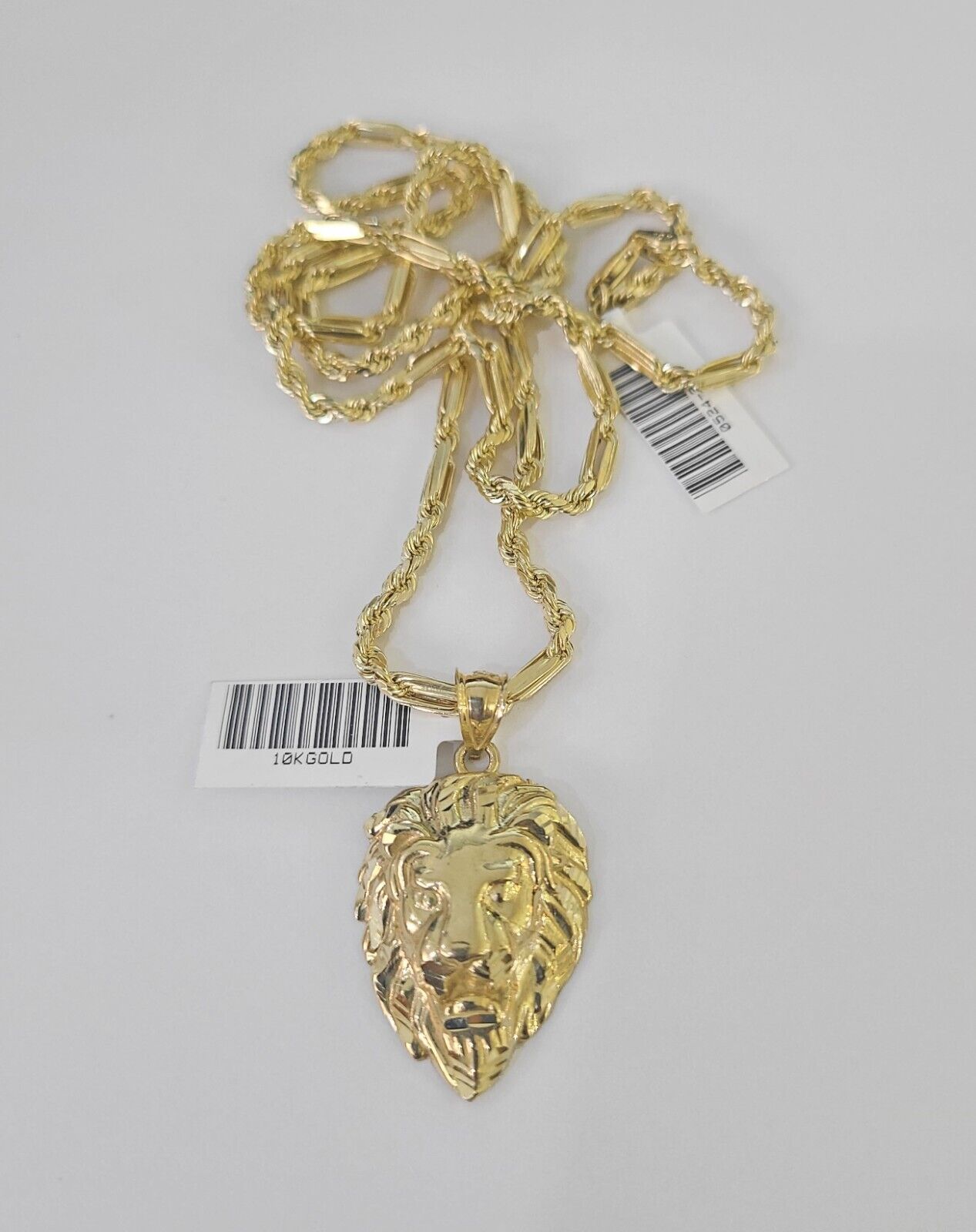 Real 10k Milano Rope Chain Roaring Lion Charm Necklace SET 3mm 18" 20" 22" 24" - GoldenlinQ