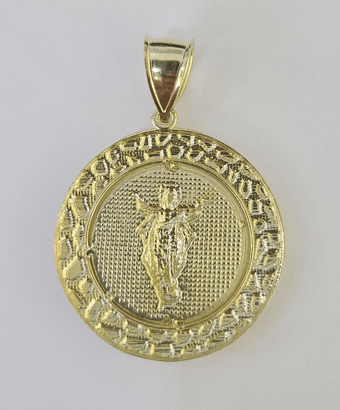 Real 10K Nugget Medallion Guadalupe Pendent Charm 10kt yellow Gold 2" Religious - GoldenlinQ