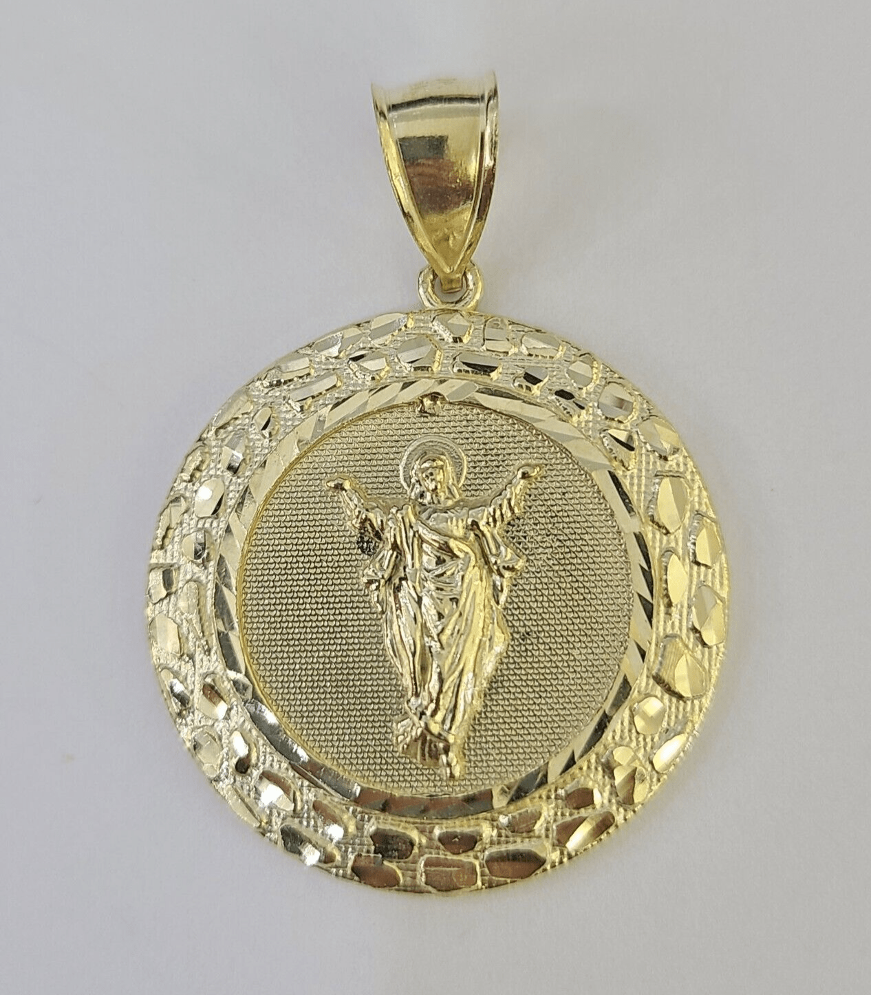 Real 10K Nugget Medallion Guadalupe Pendent Charm 10kt yellow Gold 2" Religious - GoldenlinQ