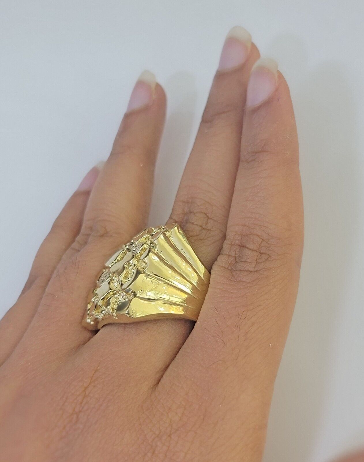 Real 10k Nugget Ring yellow Gold men casual Rectangle gold ring 10kt - GoldenlinQ