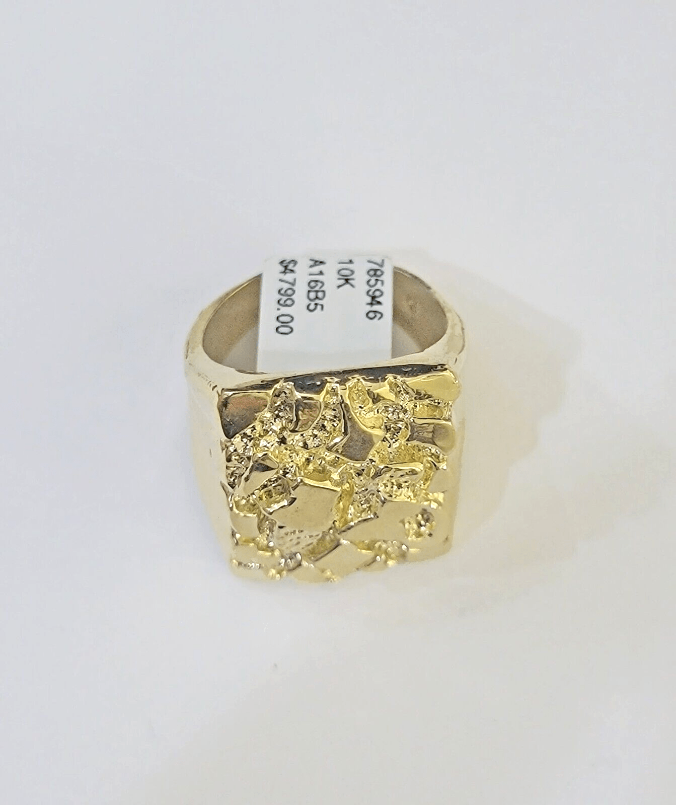 Real 10k Nugget Ring yellow Gold men casual Rectangle gold ring 10kt - GoldenlinQ