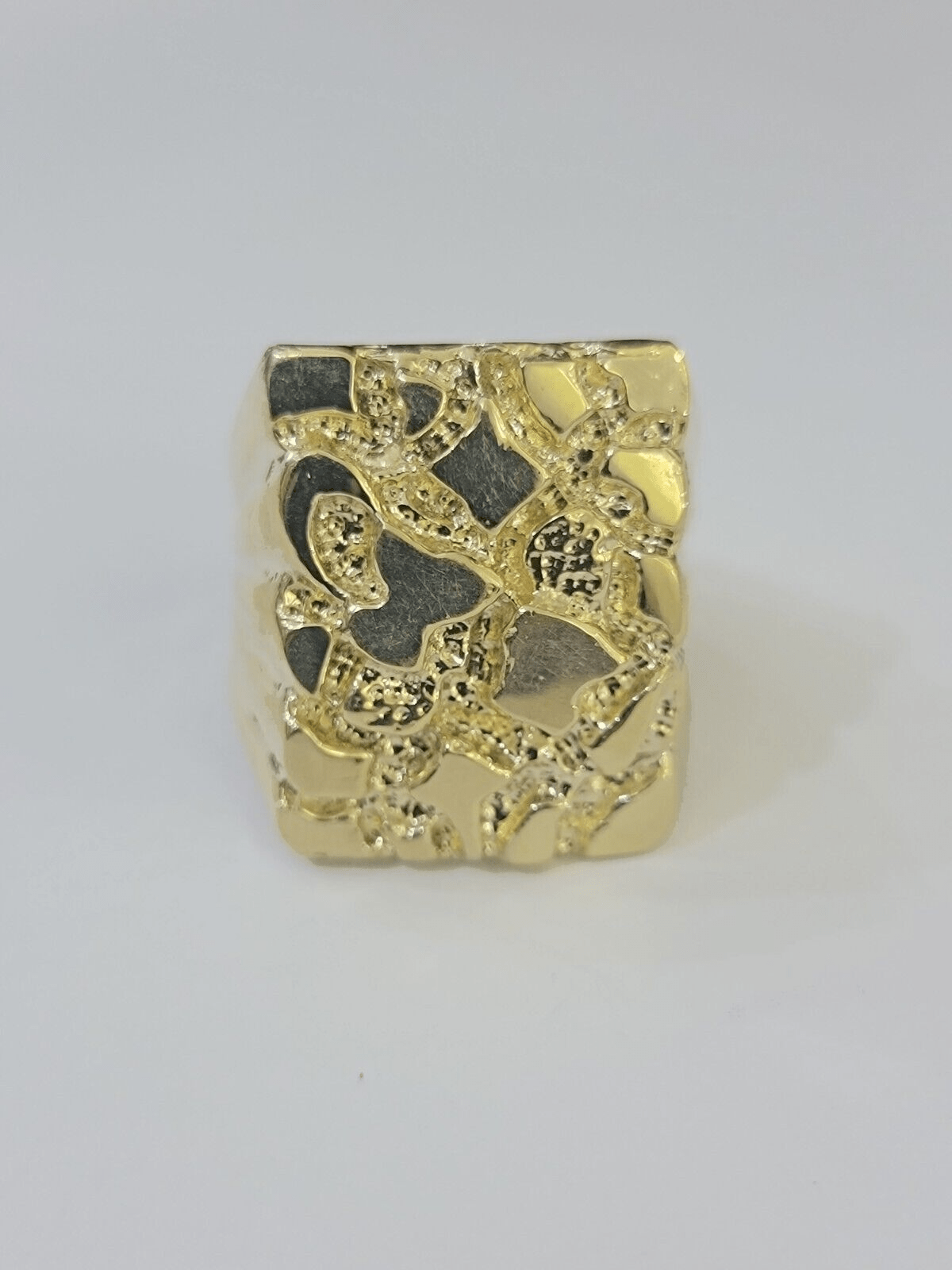 Real 10k Nugget Ring yellow Gold men casual Rectangle gold ring 10kt - GoldenlinQ