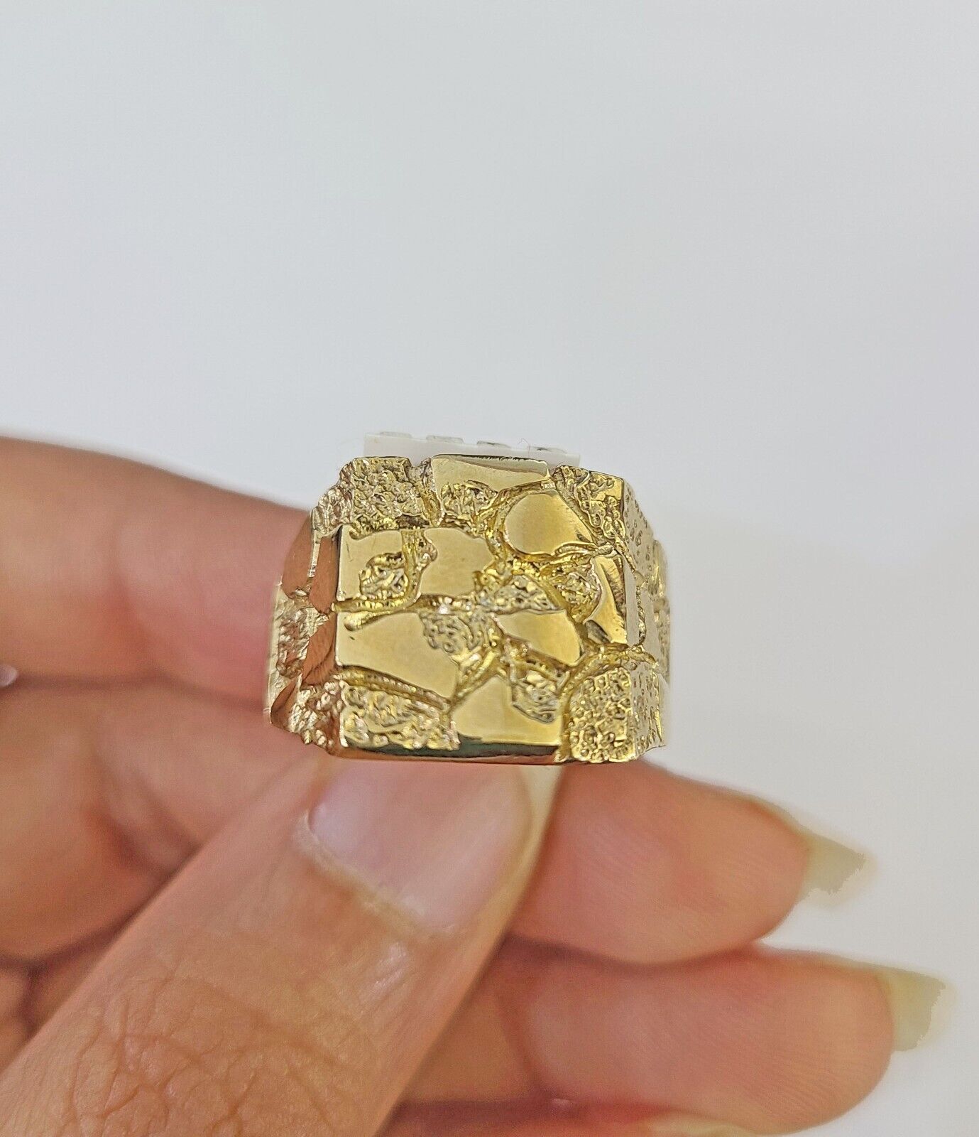 Real 10k Nugget Ring Yellow Gold Men Casual Square Ring 10kt - GoldenlinQ