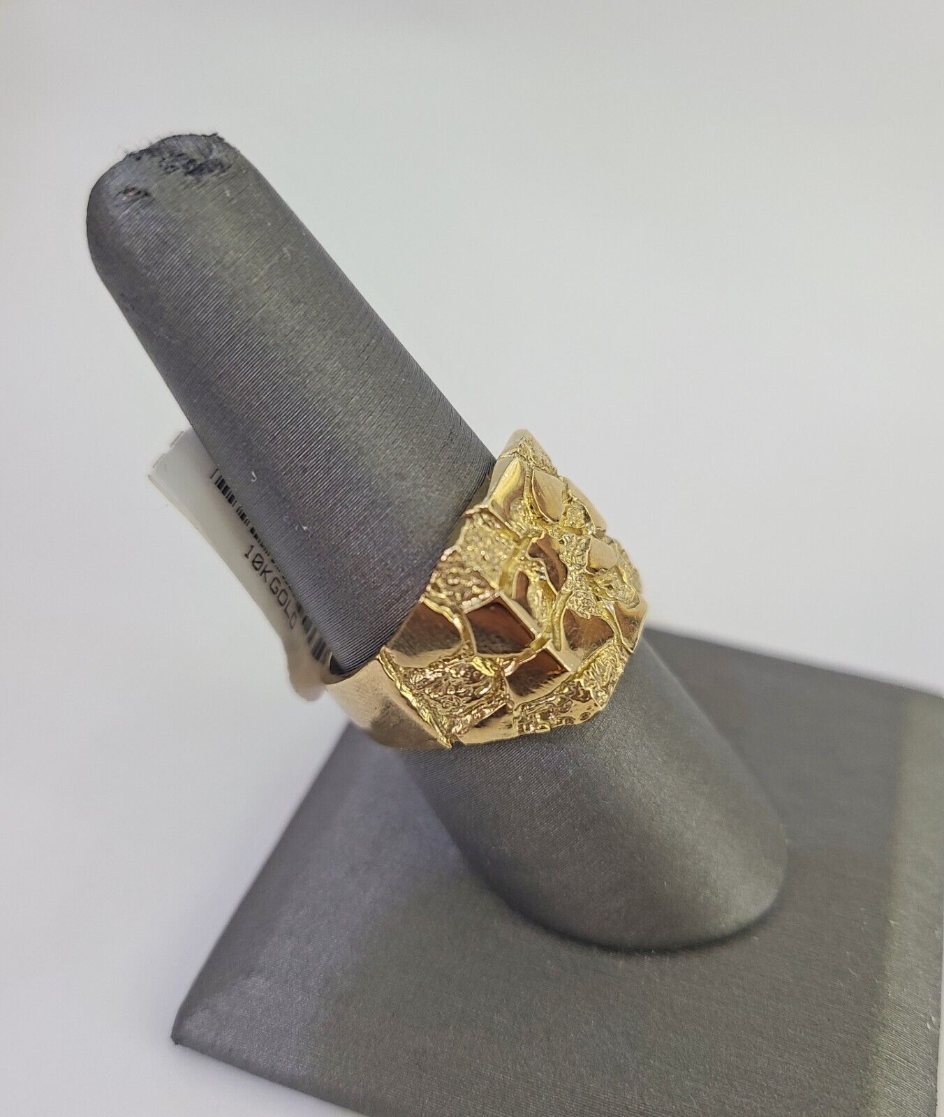 Real 10k Nugget Ring Yellow Gold Men Casual Square Ring 10kt - GoldenlinQ