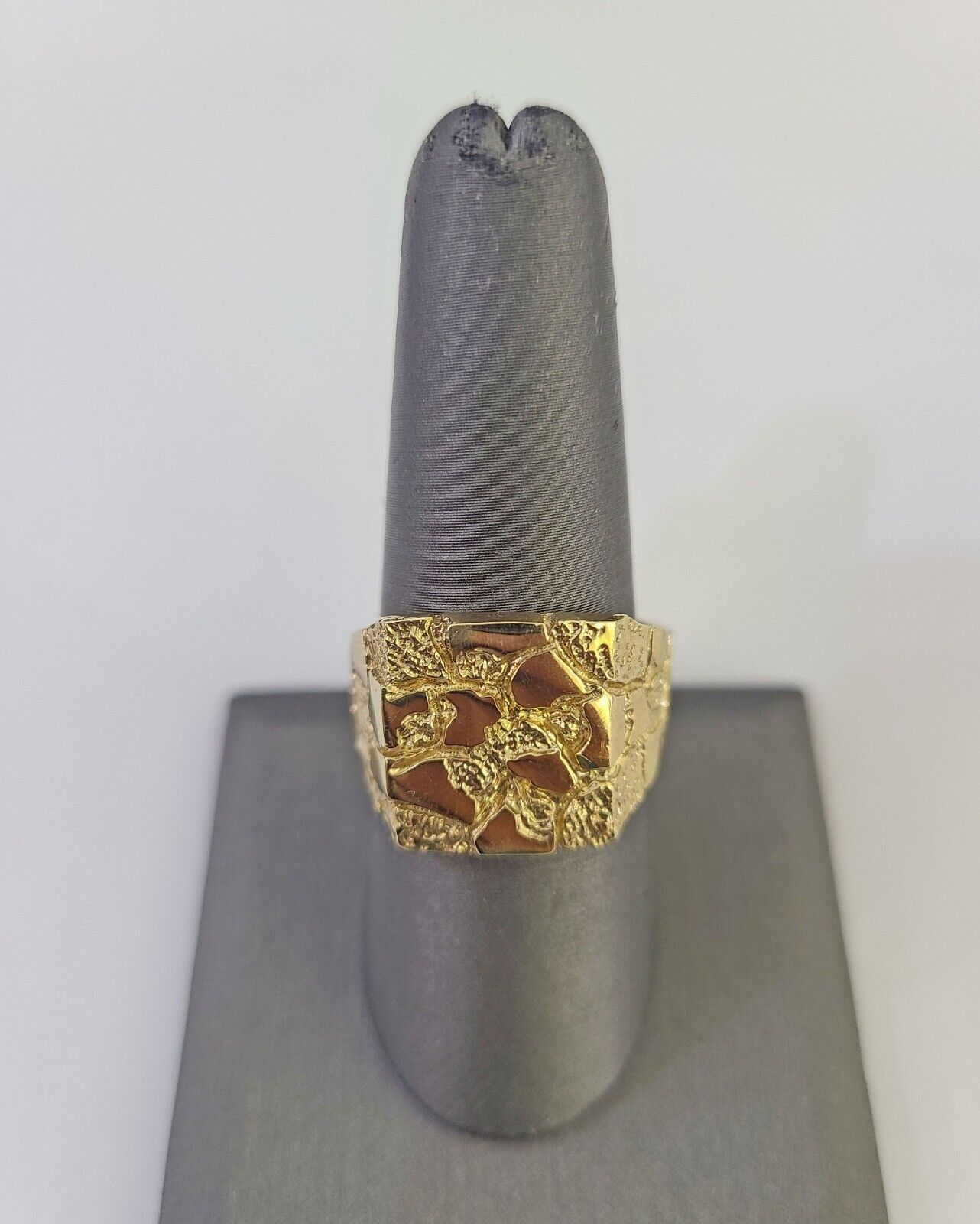 Real 10k Nugget Ring Yellow Gold Men Casual Square Ring 10kt - GoldenlinQ