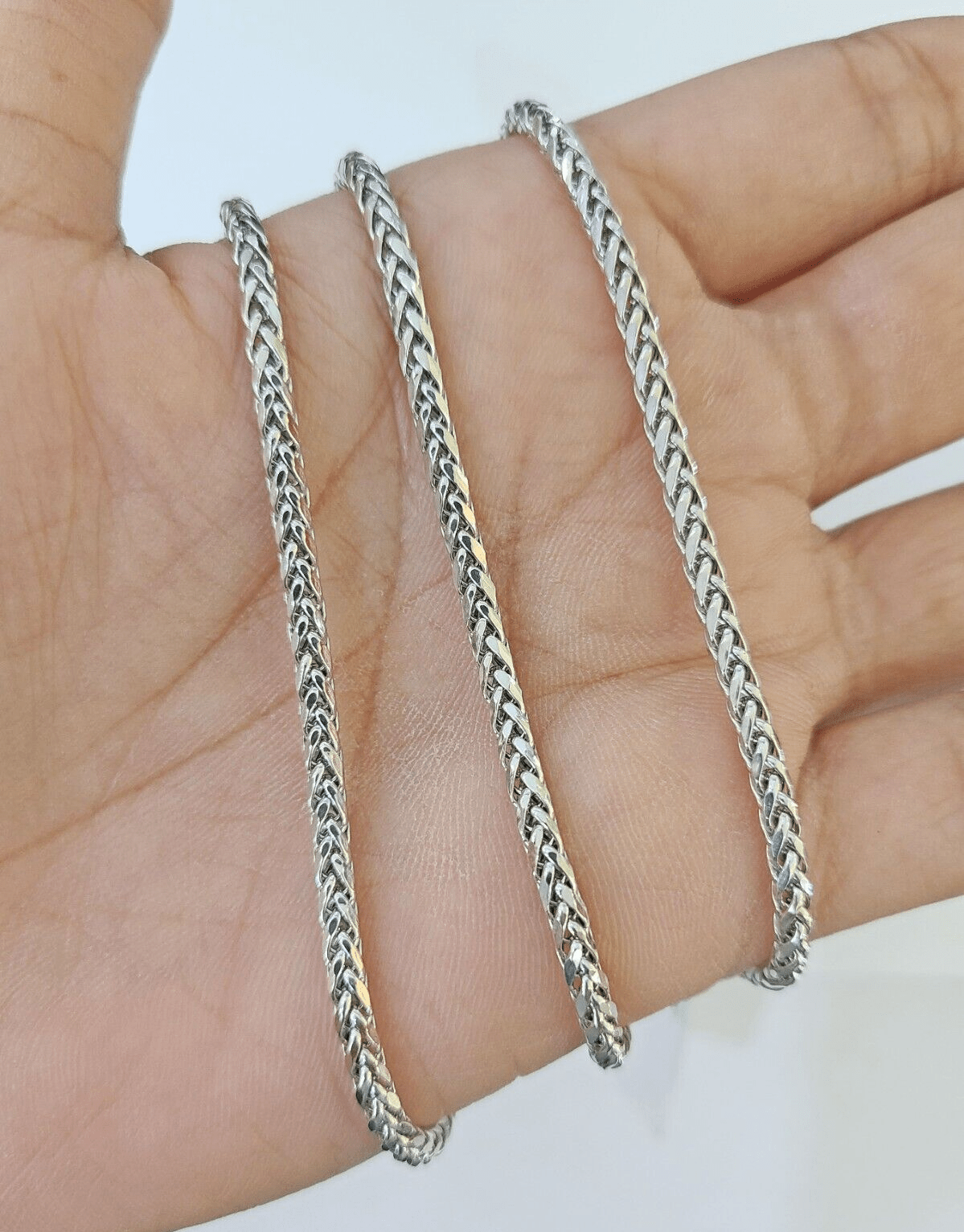 Real 10k Palm Chain White Gold 4mm 22" Necklace Men Women Real Genuine - GoldenlinQ