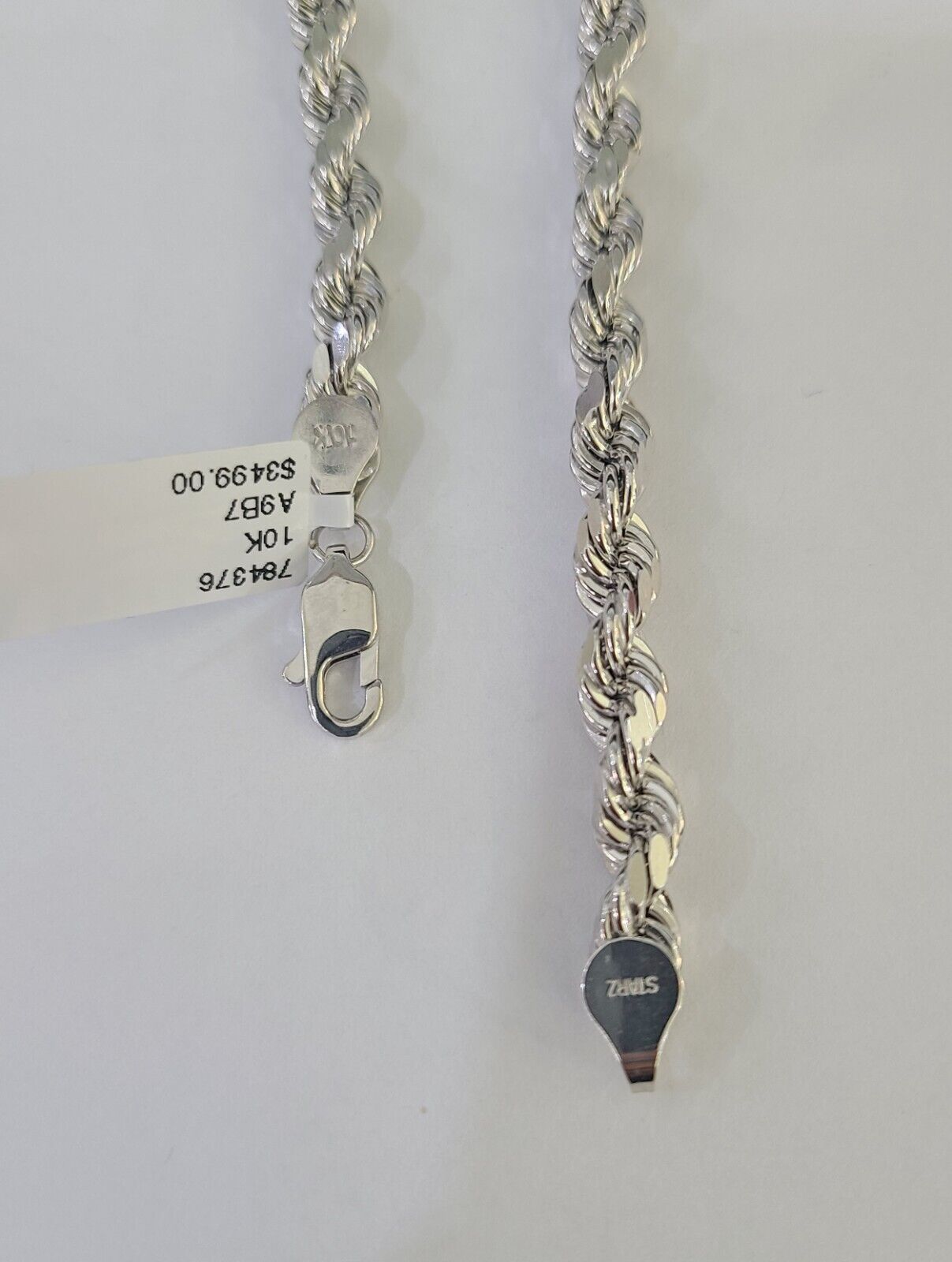 Real 10K Rope Bracelet White Gold 6mm 8Inch Lobster Lock Unisex Genuine - GoldenlinQ