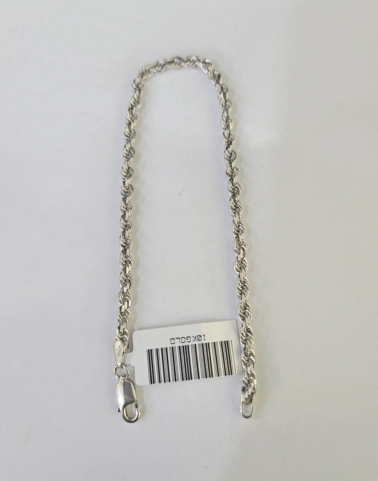 Real 10K Rope Bracelet White Gold Solid 3mm 7Inch Lobster Lock Unisex Genuine - GoldenlinQ