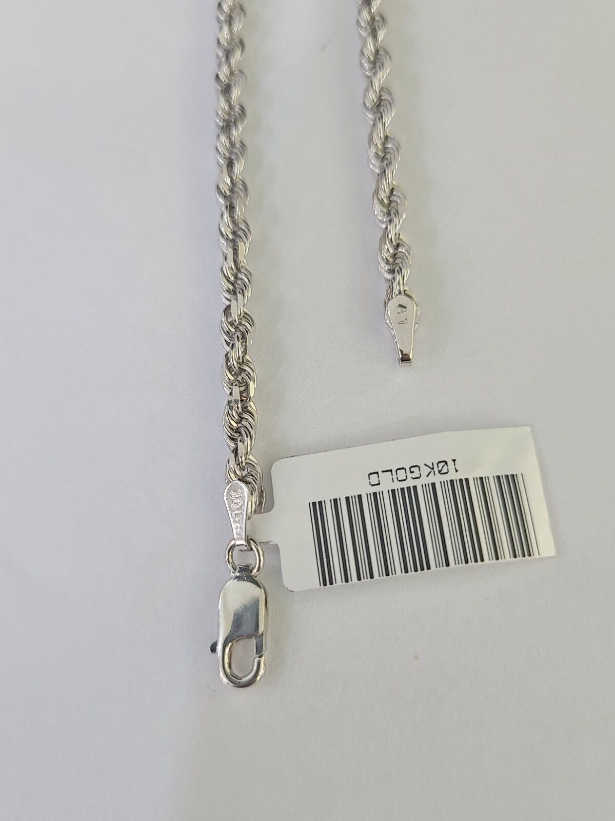 Real 10K Rope Bracelet White Gold Solid 3mm 7Inch Lobster Lock Unisex Genuine - GoldenlinQ