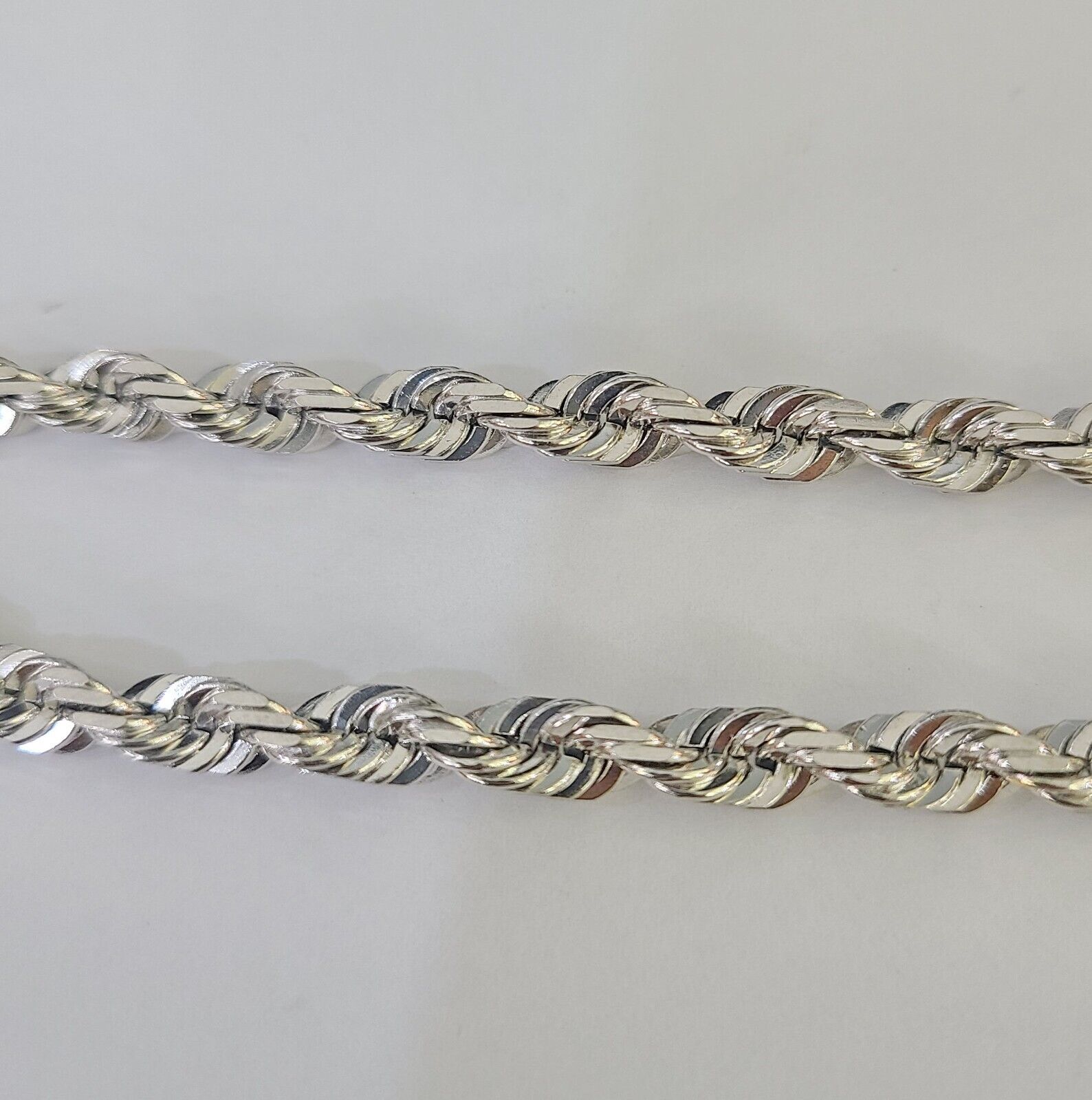 Real 10K Rope Bracelet White Gold Solid 5mm 8.5Inch Lobster Lock Unisex Genuine - GoldenlinQ