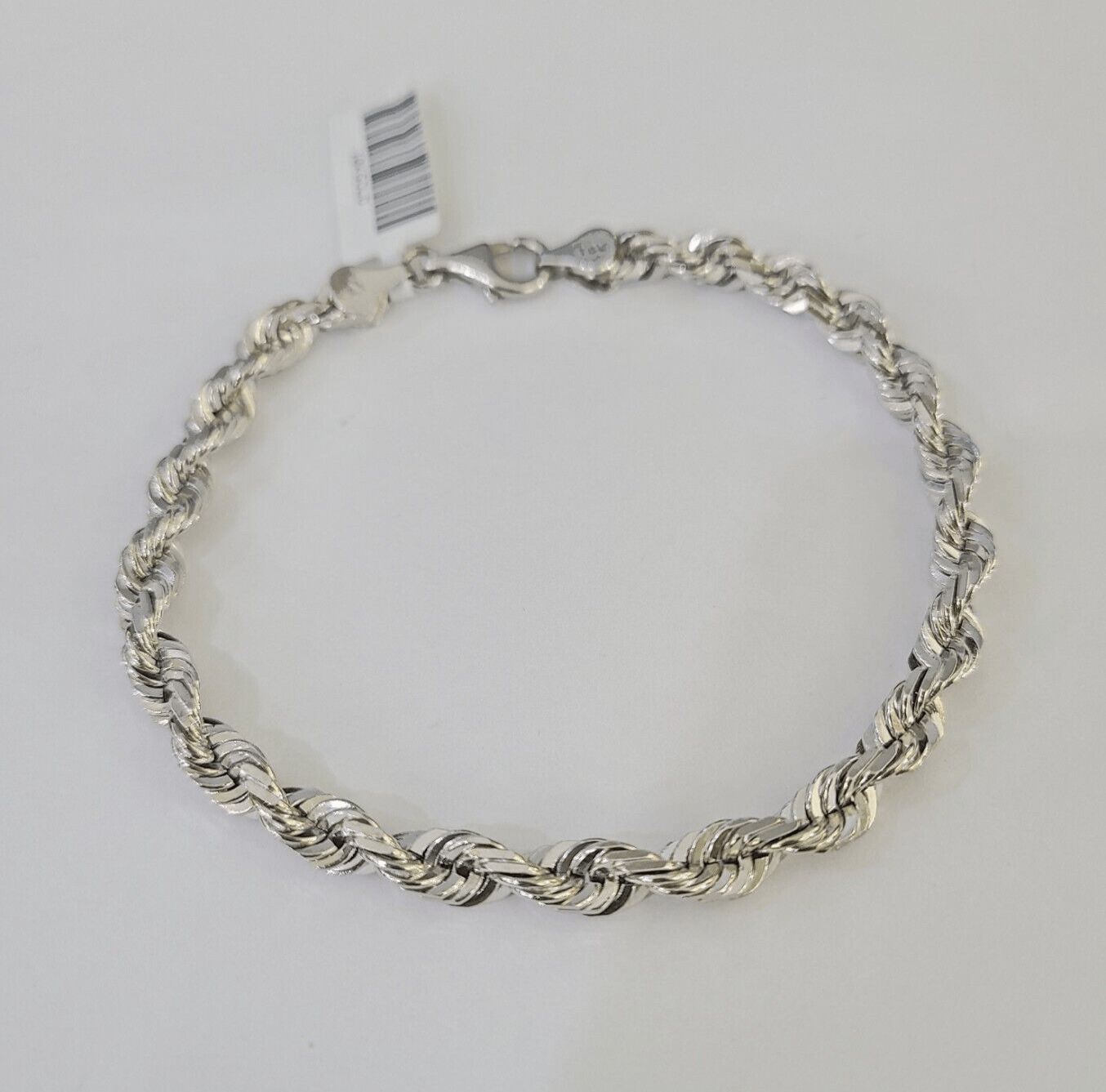 Real 10K Rope Bracelet White Gold Solid 5mm 8.5Inch Lobster Lock Unisex Genuine - GoldenlinQ