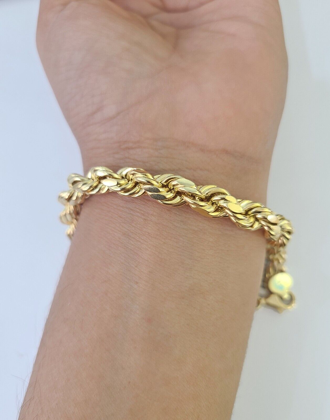 Real 10K Rope Bracelet Yellow Gold 8mm 9 Inch Lobster Lock Mens - GoldenlinQ