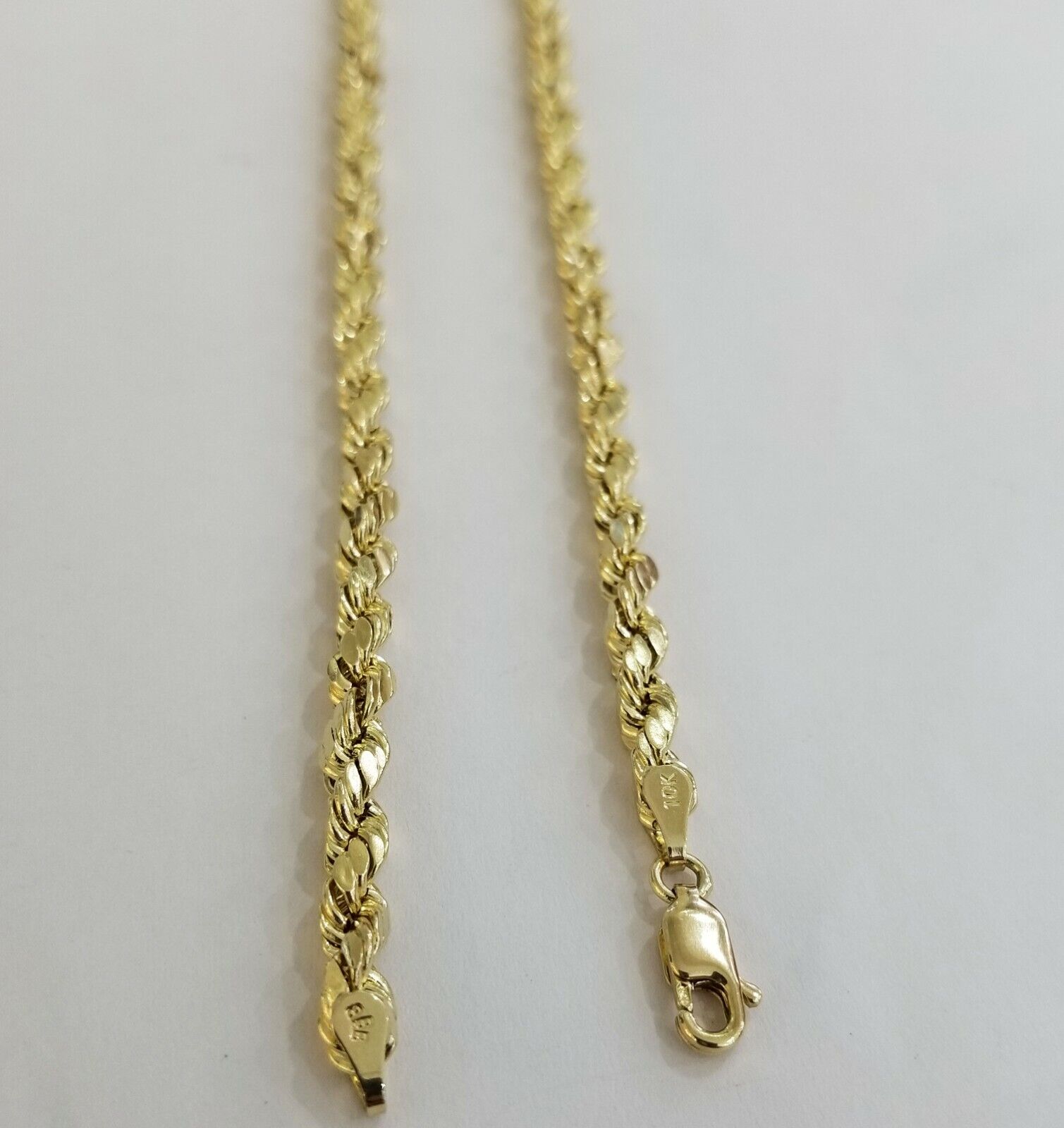 REAL 10k Rope Chain 4mm 22" Necklace Yellow Gold Diamond Cut Men Women - GoldenlinQ