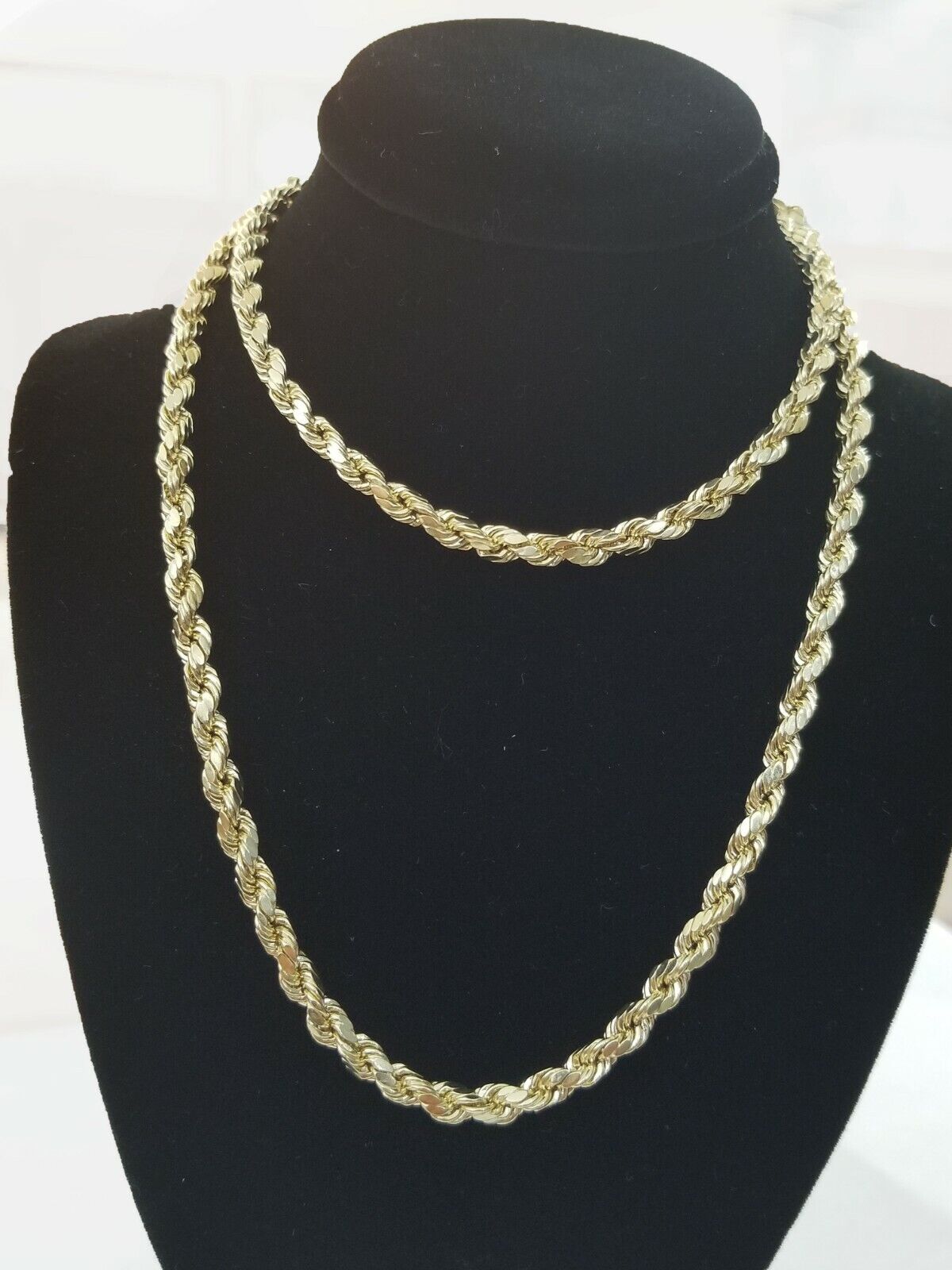REAL 10k Rope Chain 4mm 22" Necklace Yellow Gold Diamond Cut Men Women - GoldenlinQ