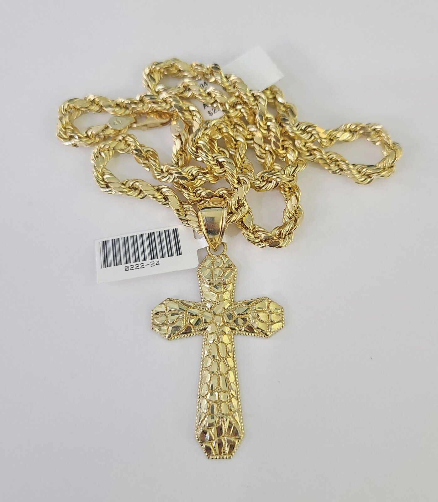 Real 10k Rope Chain Jesus Cross Charm Necklace Pendant Set 5mm 20" - 30" Inch Gold - GoldenlinQ