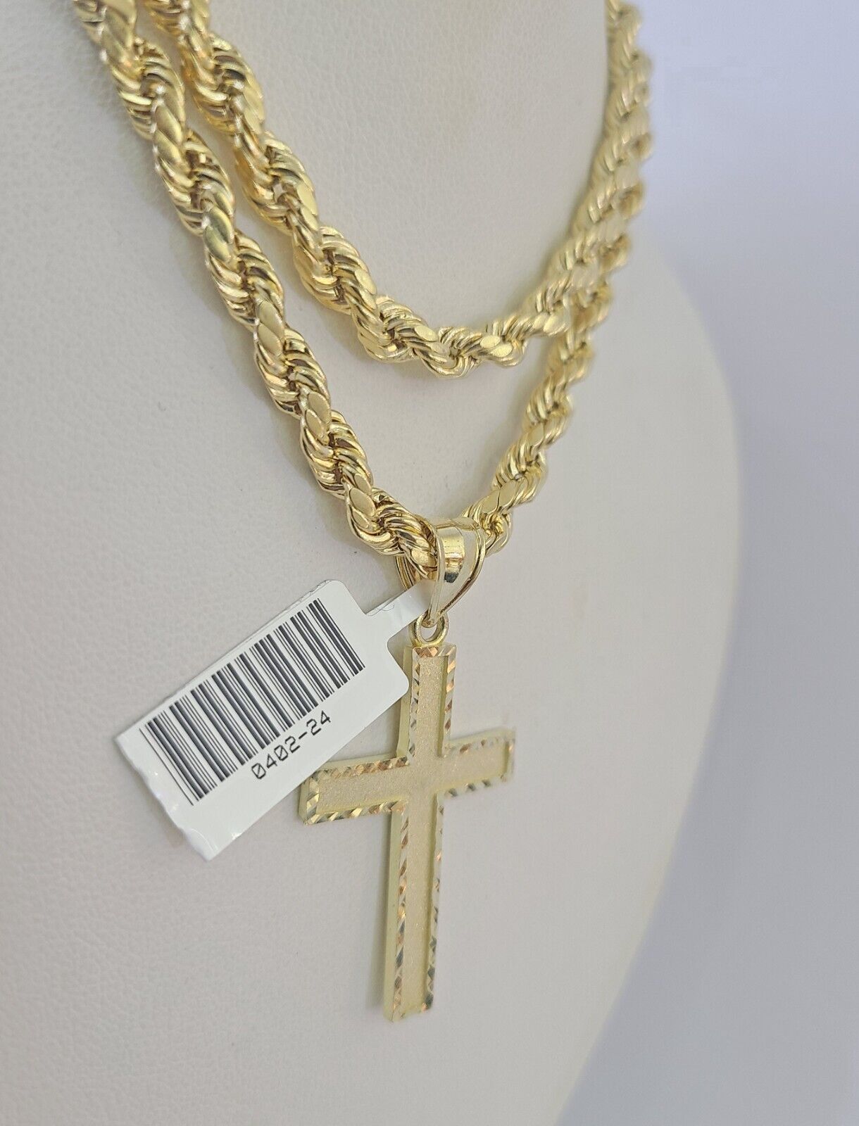Real 10k Rope Chain Jesus Cross Charm Necklace Pendant Set 5mm 20" - 30" Inch Gold - GoldenlinQ