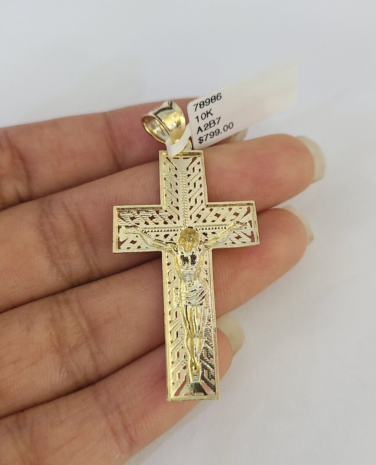 Real 10k Rope Chain Jesus Cross Charm Necklace Pendant Set 5mm 20" - 30" Inch Gold - GoldenlinQ