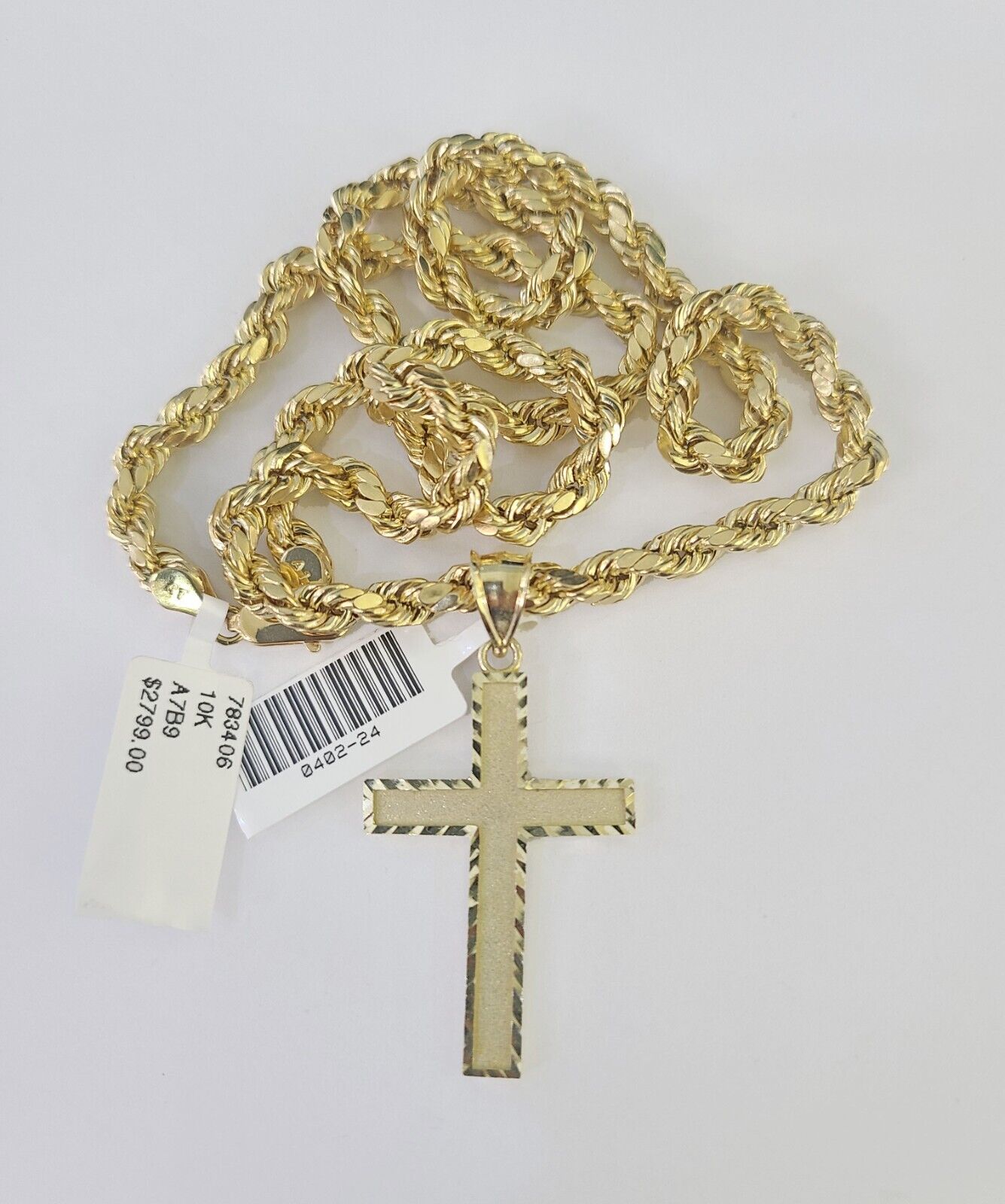 Real 10k Rope Chain Jesus Cross Charm Necklace Pendant Set 5mm 20" - 30" Inch Gold - GoldenlinQ