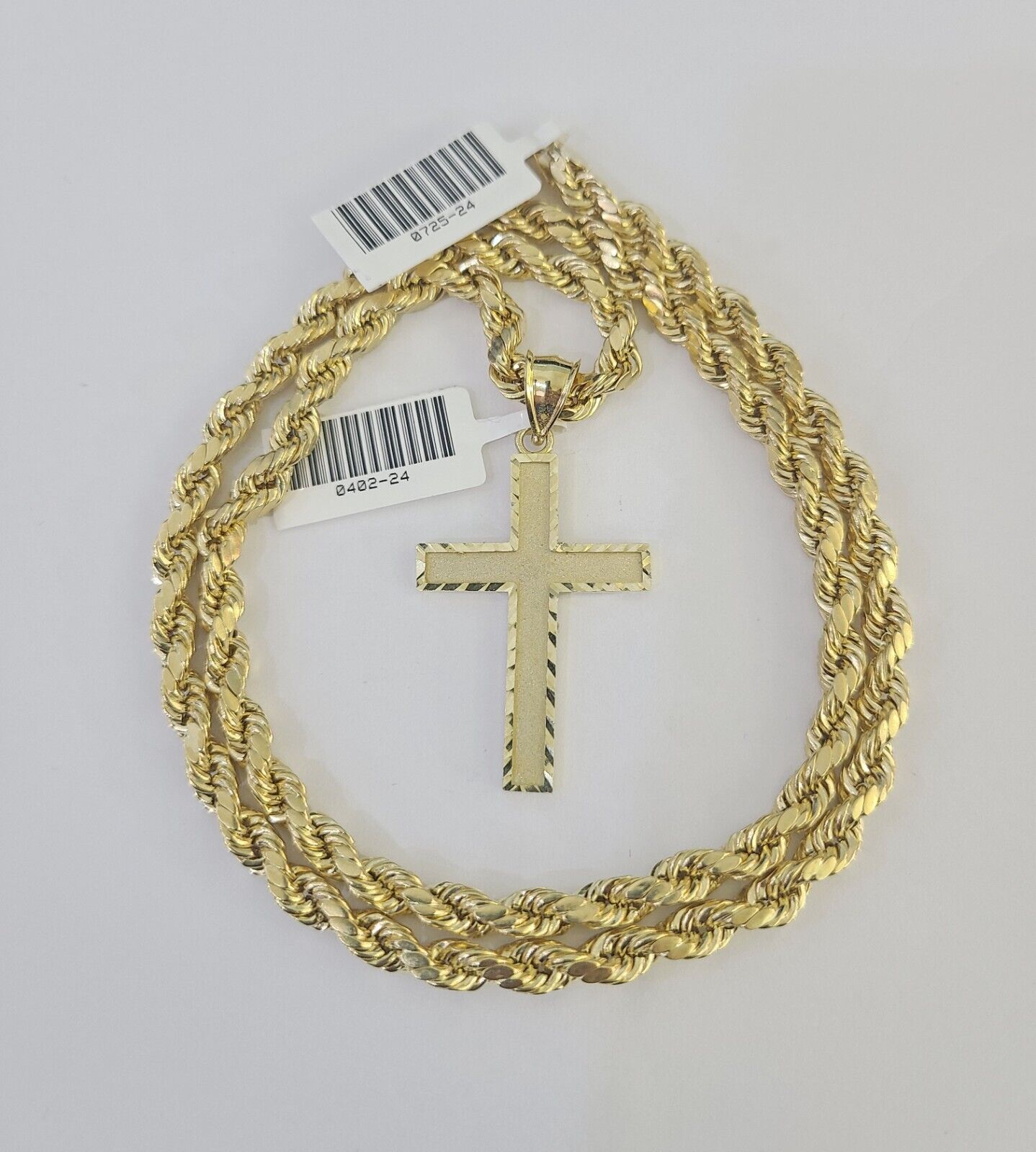 Real 10k Rope Chain Jesus Cross Charm Necklace Pendant Set 5mm 20" - 30" Inch Gold - GoldenlinQ