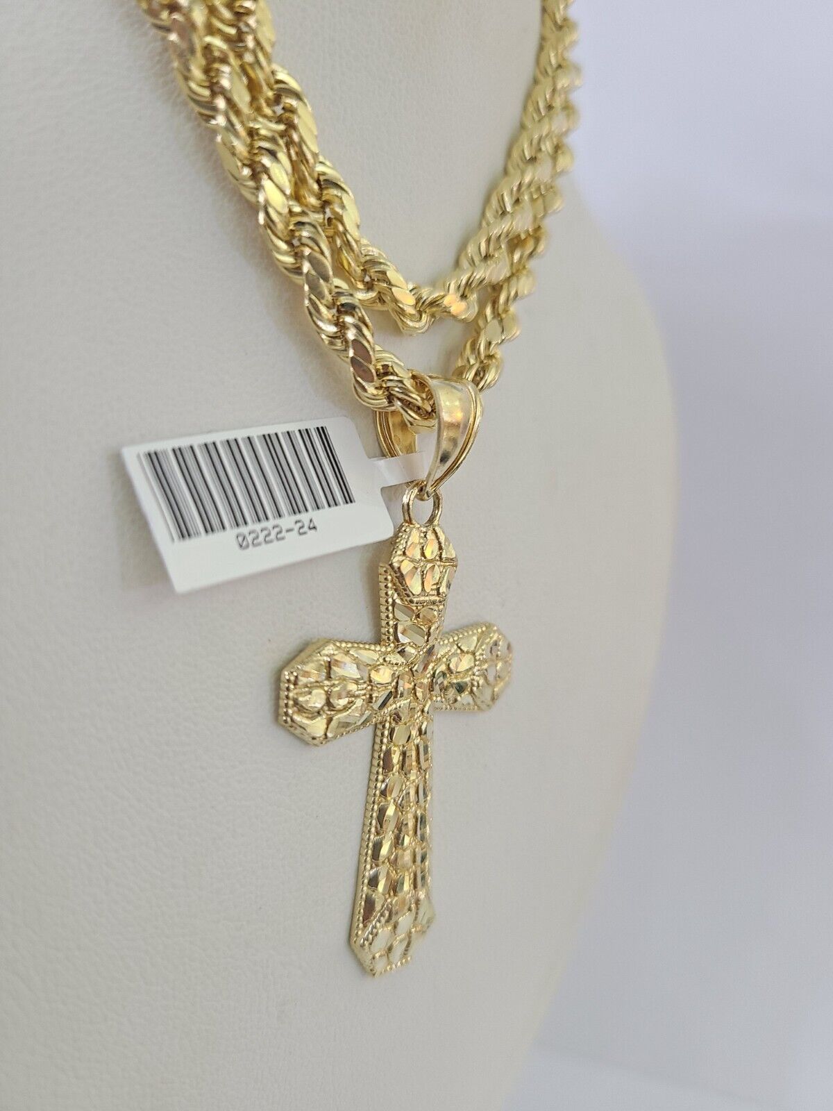 Real 10k Rope Chain Jesus Cross Charm Necklace Pendant Set 5mm 20" - 30" Inch Gold - GoldenlinQ