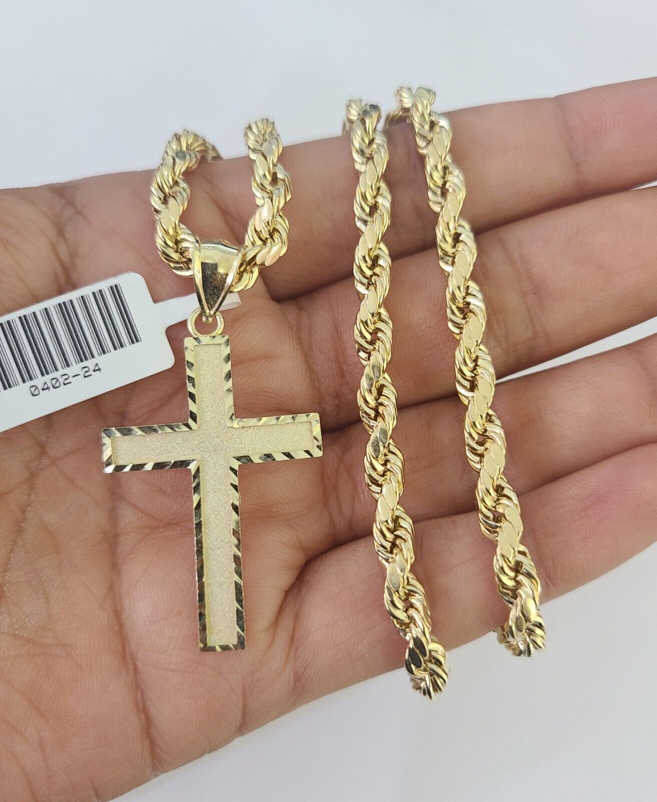 Real 10k Rope Chain Jesus Cross Charm Necklace Pendant Set 5mm 20" - 30" Inch Gold - GoldenlinQ