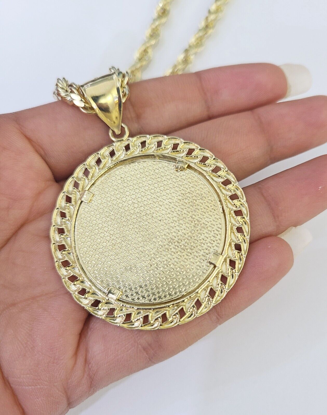 Real 10k Rope Chain Last Supper Charm Set 7mm 18" - 26" Inch Necklace Yellow Gold - GoldenlinQ