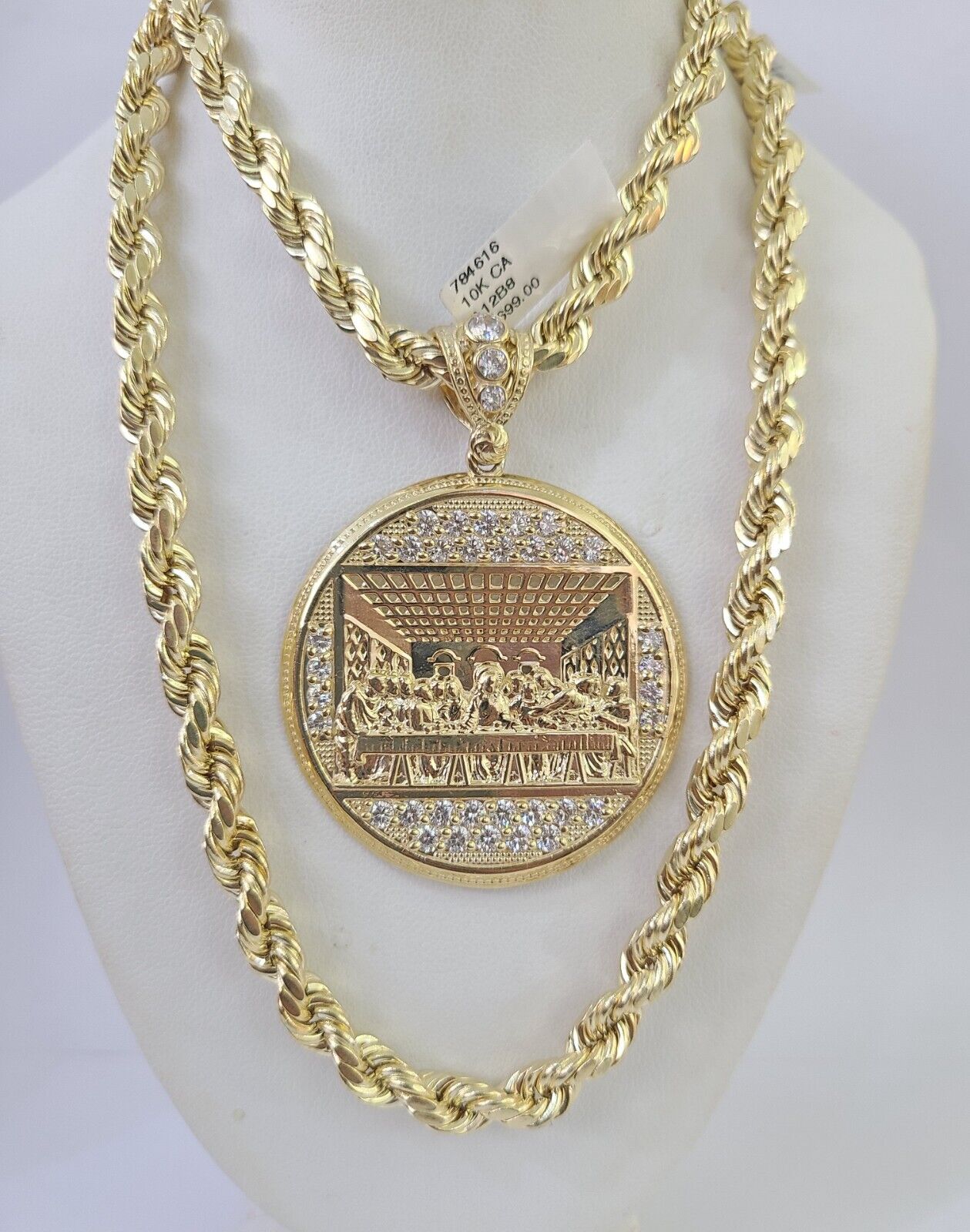 Real 10k Rope Chain Last Supper Charm Set 7mm 20" - 28" Inch Necklace Yellow Gold - GoldenlinQ