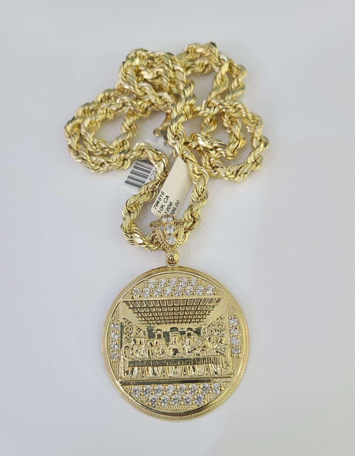 Real 10k Rope Chain Last Supper Charm Set 7mm 20" - 28" Inch Necklace Yellow Gold - GoldenlinQ