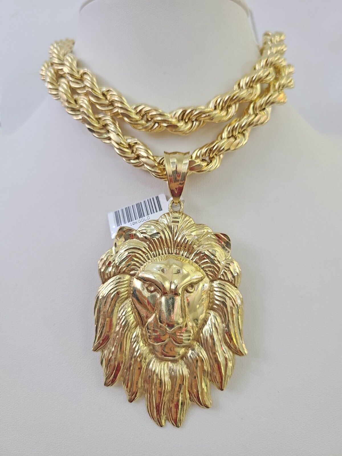 Real 10k Rope Chain Lion Charm Set 10mm 20" - 30" Inch Necklace Yellow Gold - GoldenlinQ