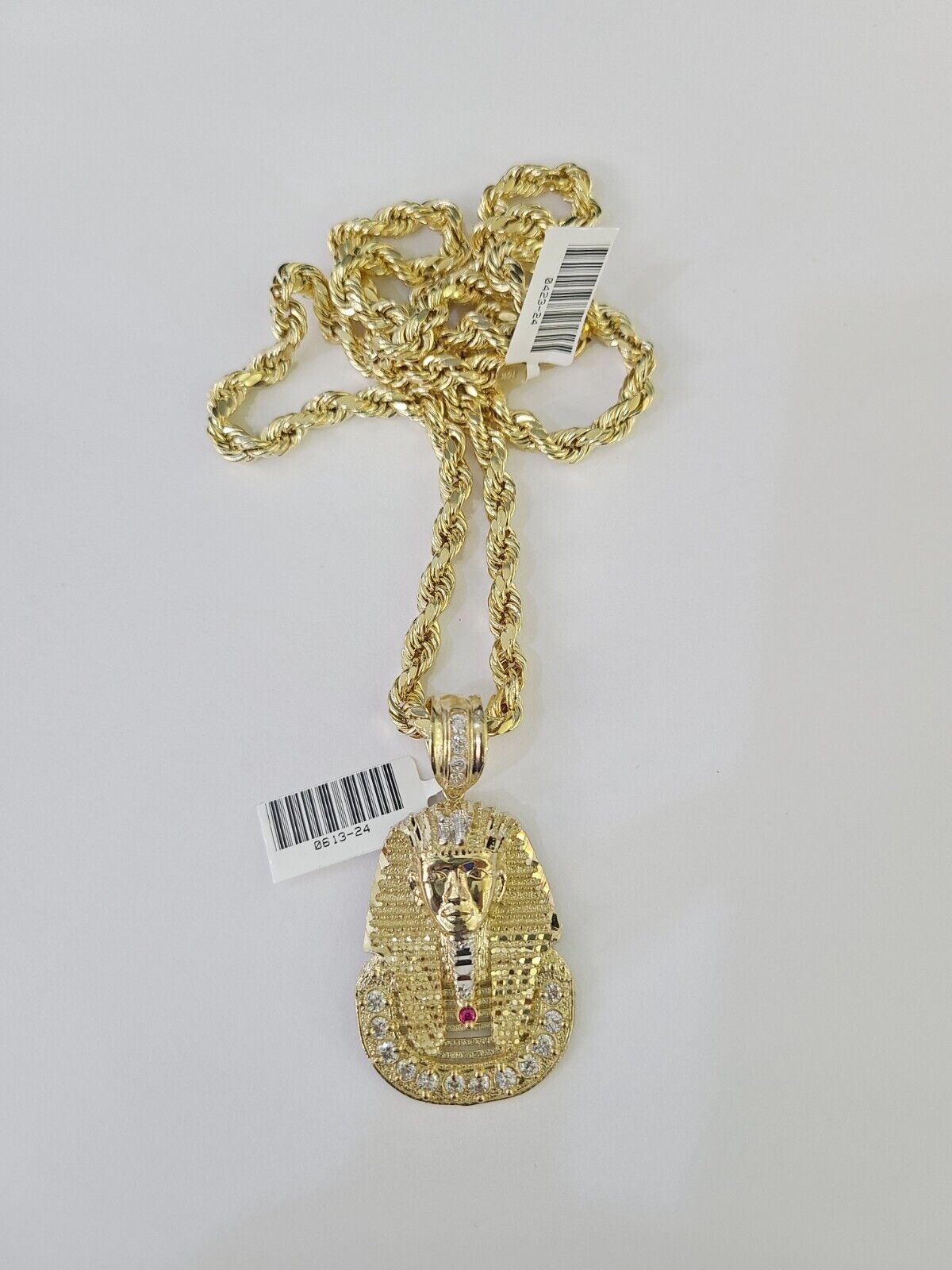Real 10k Rope Chain Pharaoh Charm Set 7mm 18" - 26" Inch Necklace Yellow Gold - GoldenlinQ