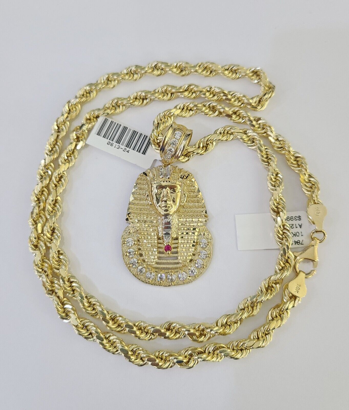 Real 10k Rope Chain Pharaoh Charm Set 7mm 18" - 26" Inch Necklace Yellow Gold - GoldenlinQ