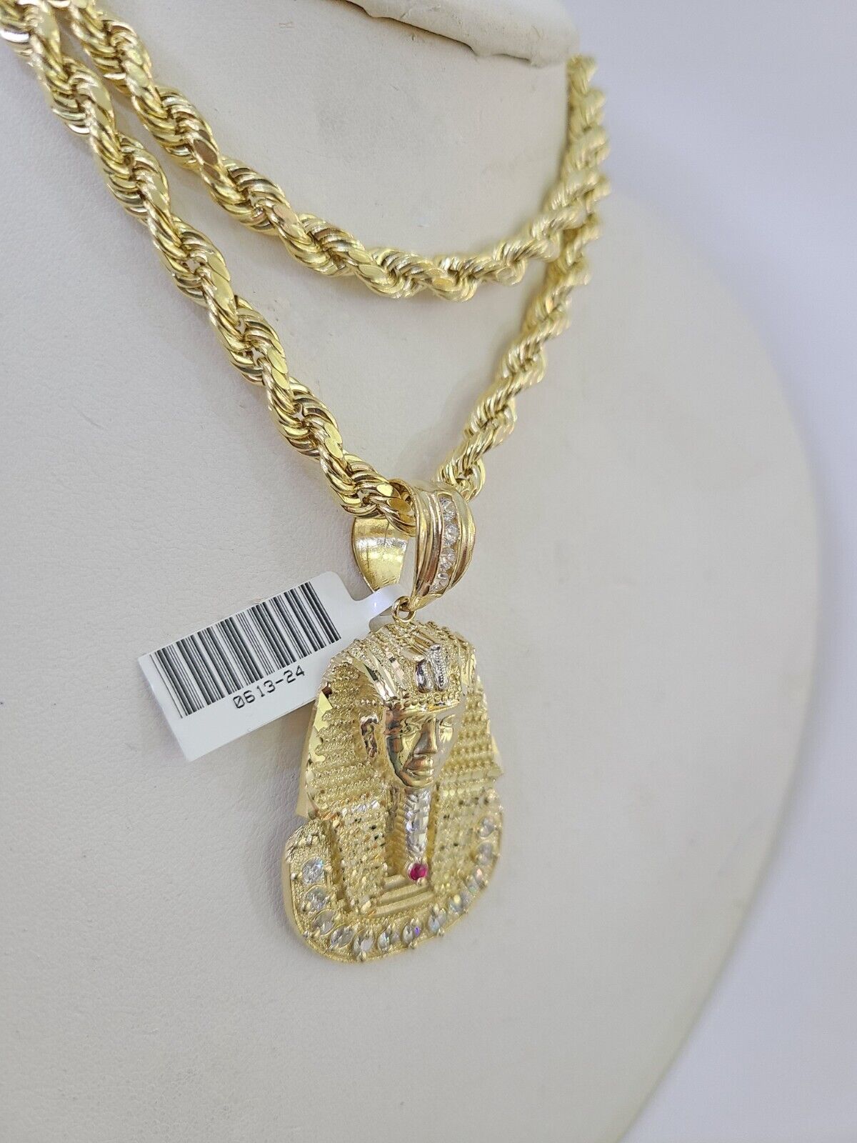 Real 10k Rope Chain Pharaoh Charm Set 7mm 18" - 26" Inch Necklace Yellow Gold - GoldenlinQ