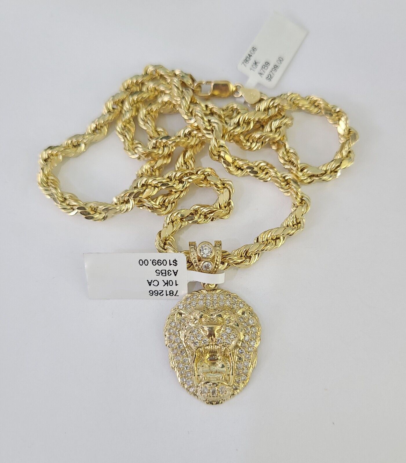 Real 10k Rope Chain RoaringLion Charm Necklace Pendant Set 5mm 20" - 30" Inch Gold - GoldenlinQ